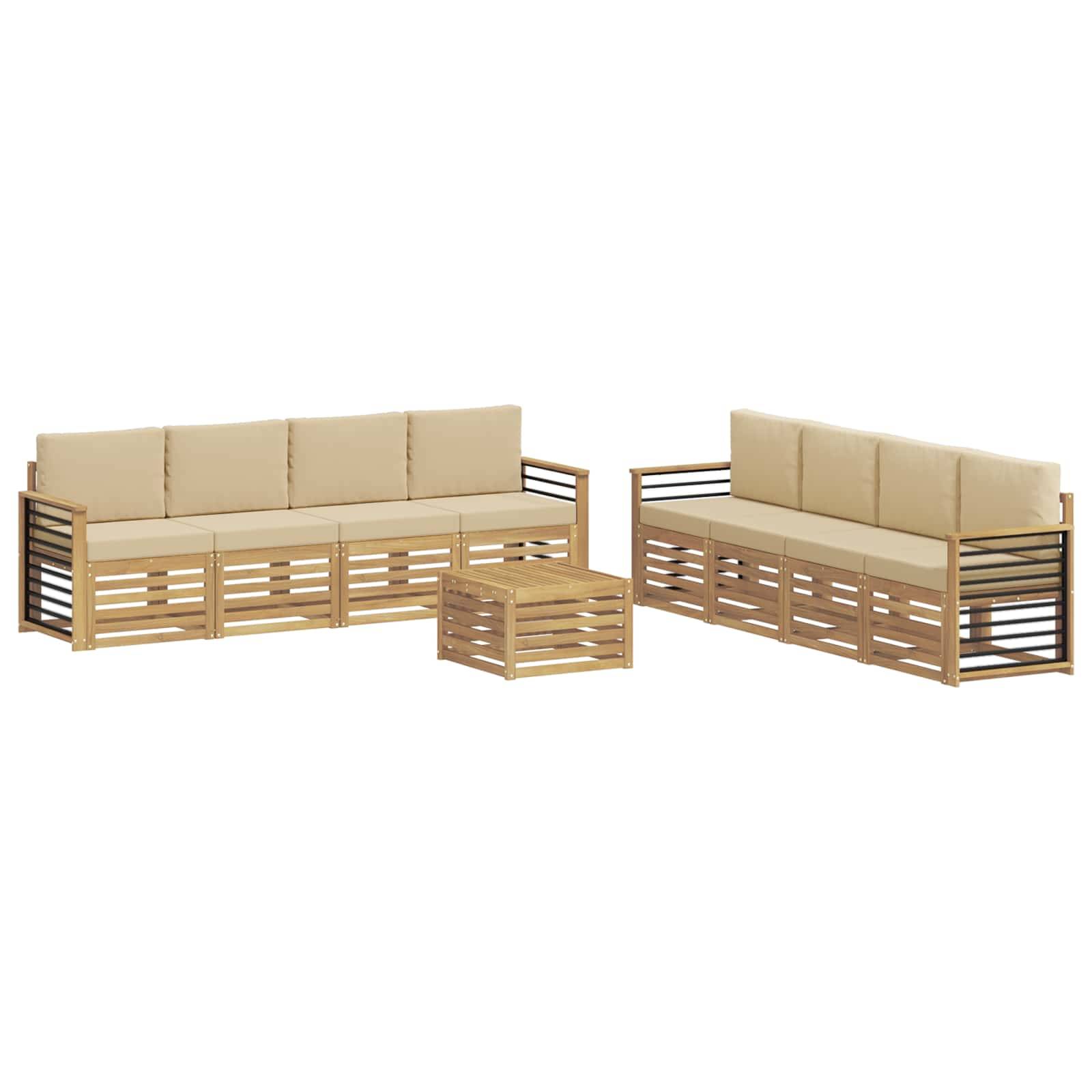 vidaXL Sofagarnituren mit Kissen 9 pcs Weiß und Beige Polyester