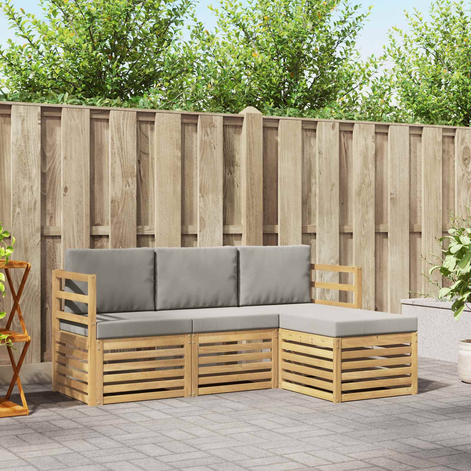 vidaXL Outdoor-Sofagarnitur 4 pcs Weiß und Hellgrau