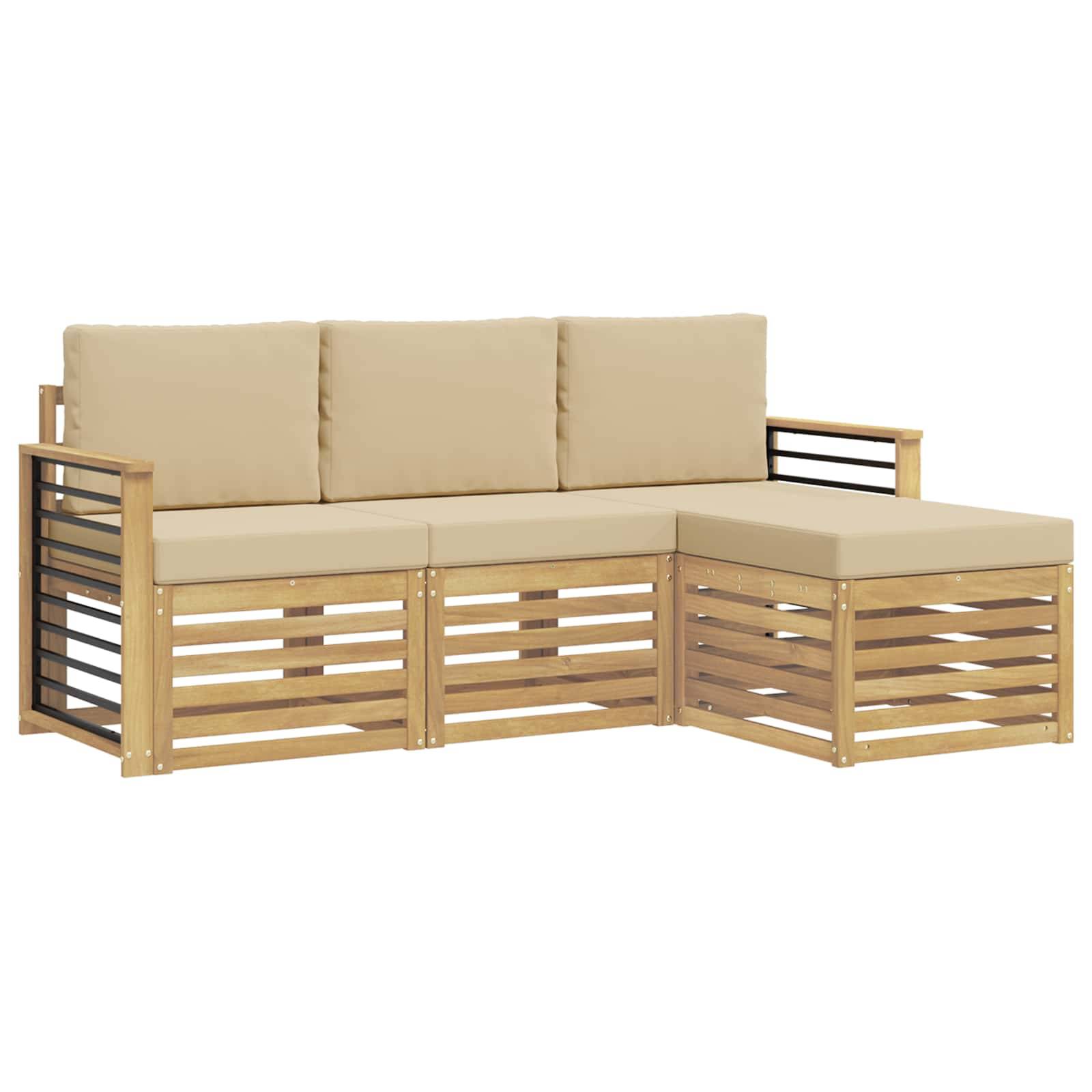 vidaXL Outdoor-Sofagarnitur mit Kissen 4 pcs Weiß und Beige Polyester