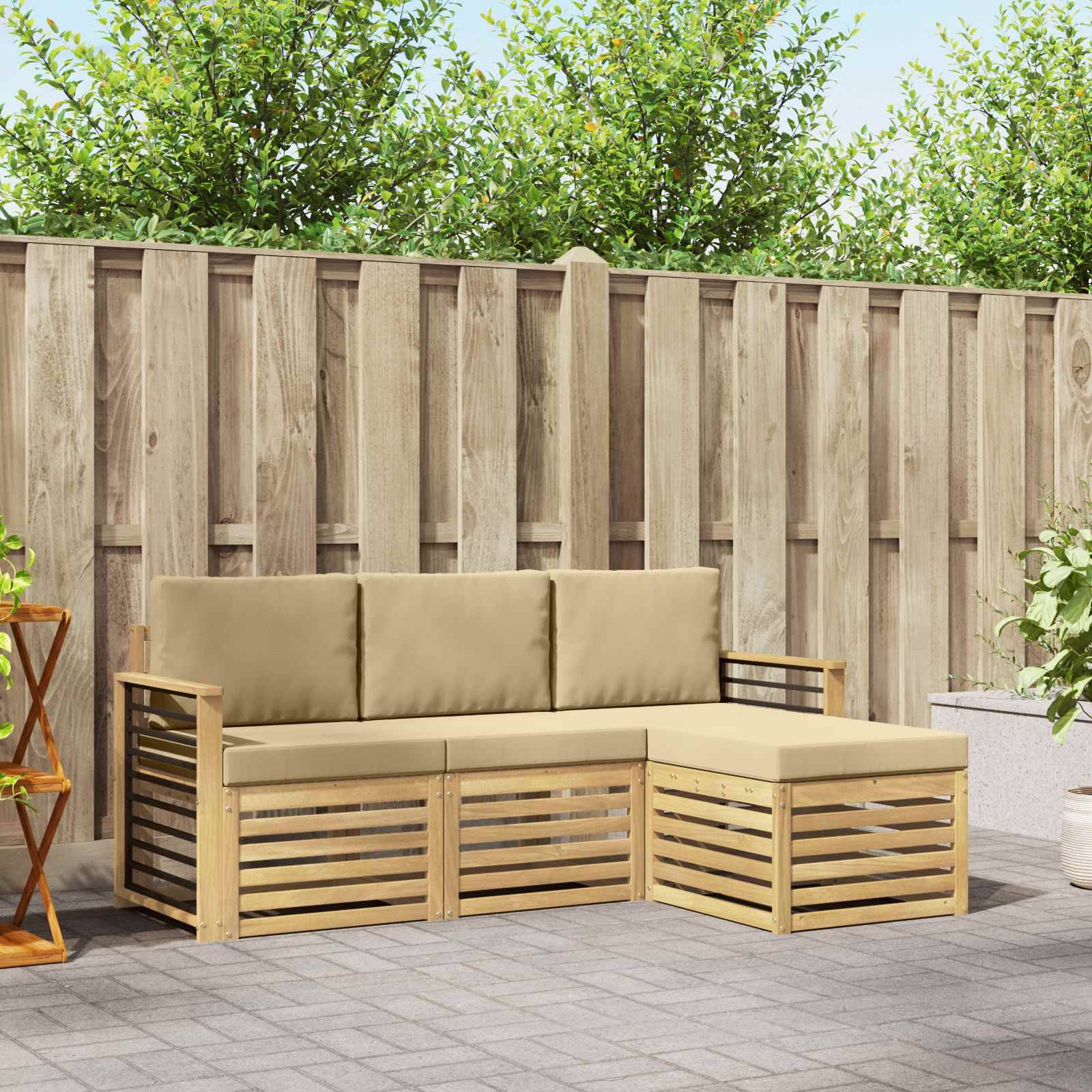 vidaXL Outdoor-Sofagarnitur mit Kissen 4 pcs Weiß und Beige Polyester