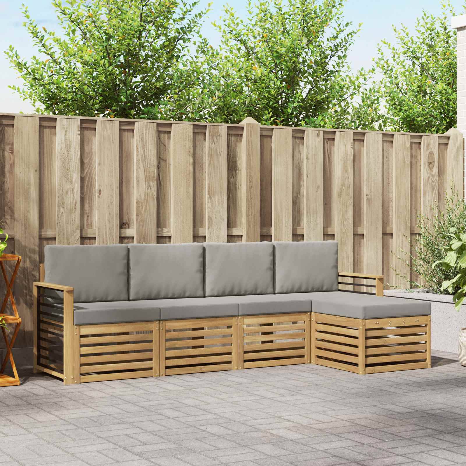vidaXL Outdoor-Sofagarnitur 5 pcs Weiß und Hellgrau