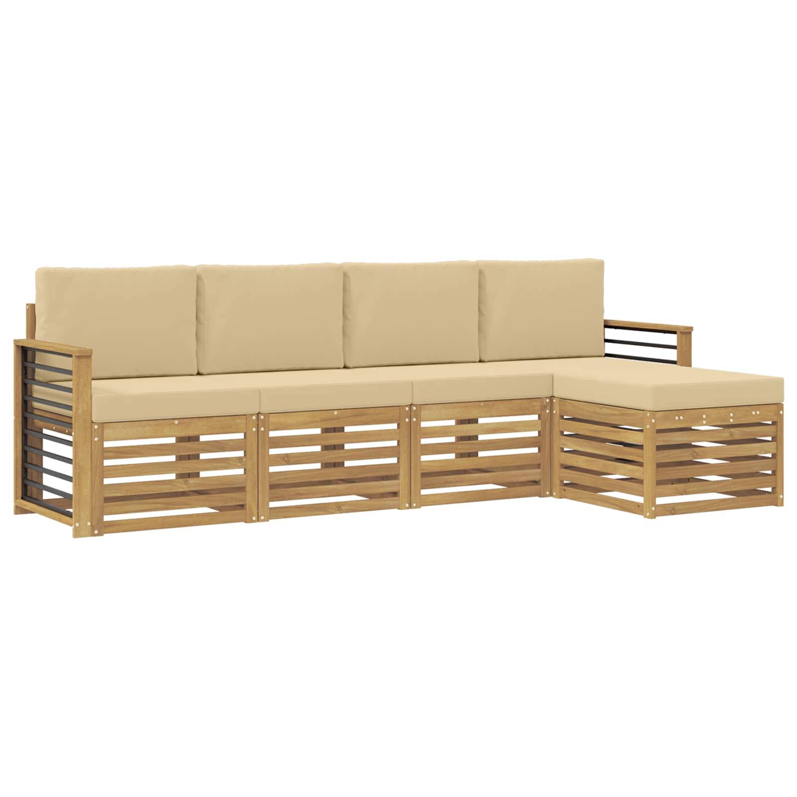 vidaXL Outdoor-Sofagarnitur mit Kissen 5 pcs Weiß und Beige Polyester