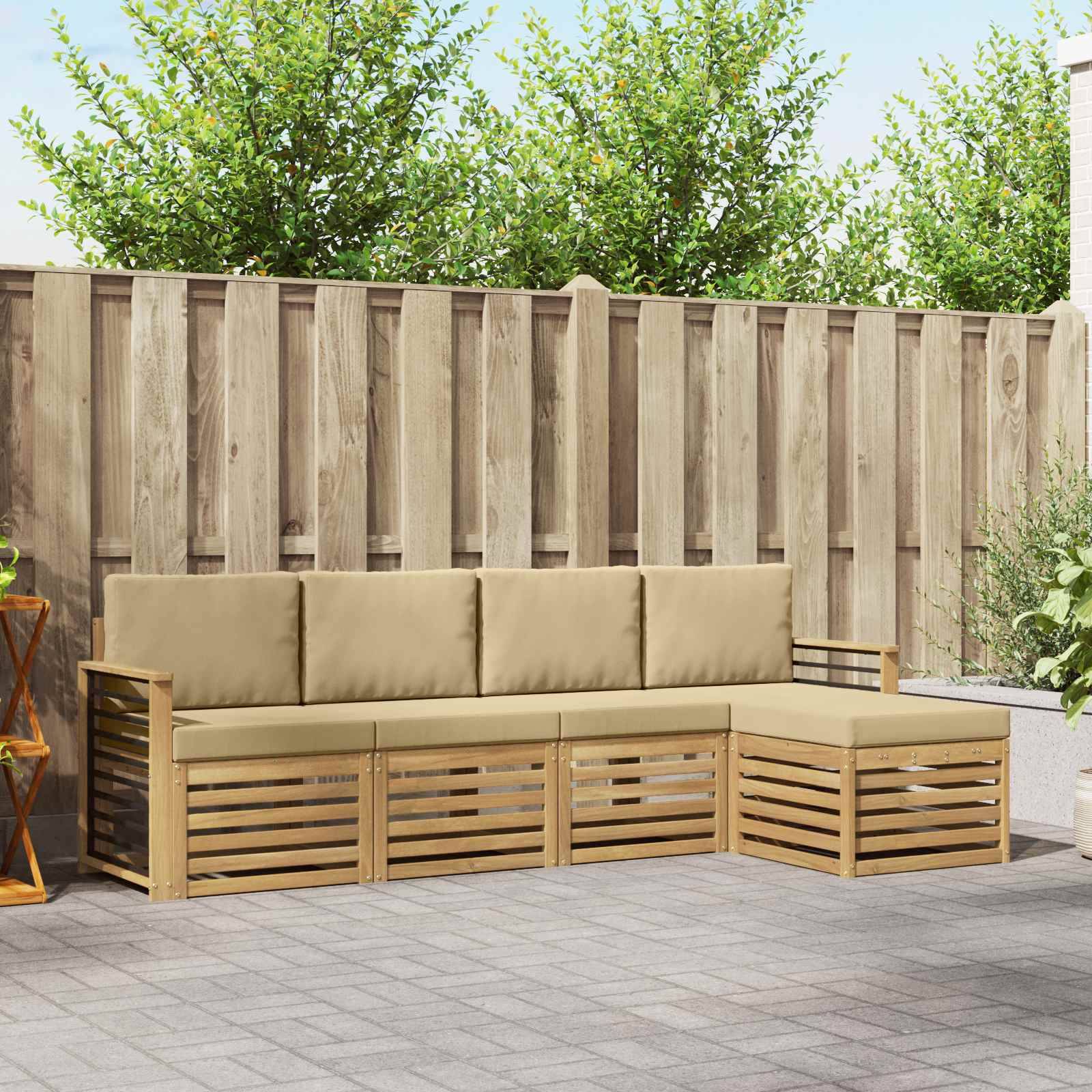 vidaXL Outdoor-Sofagarnitur mit Kissen 5 pcs Weiß und Beige Polyester