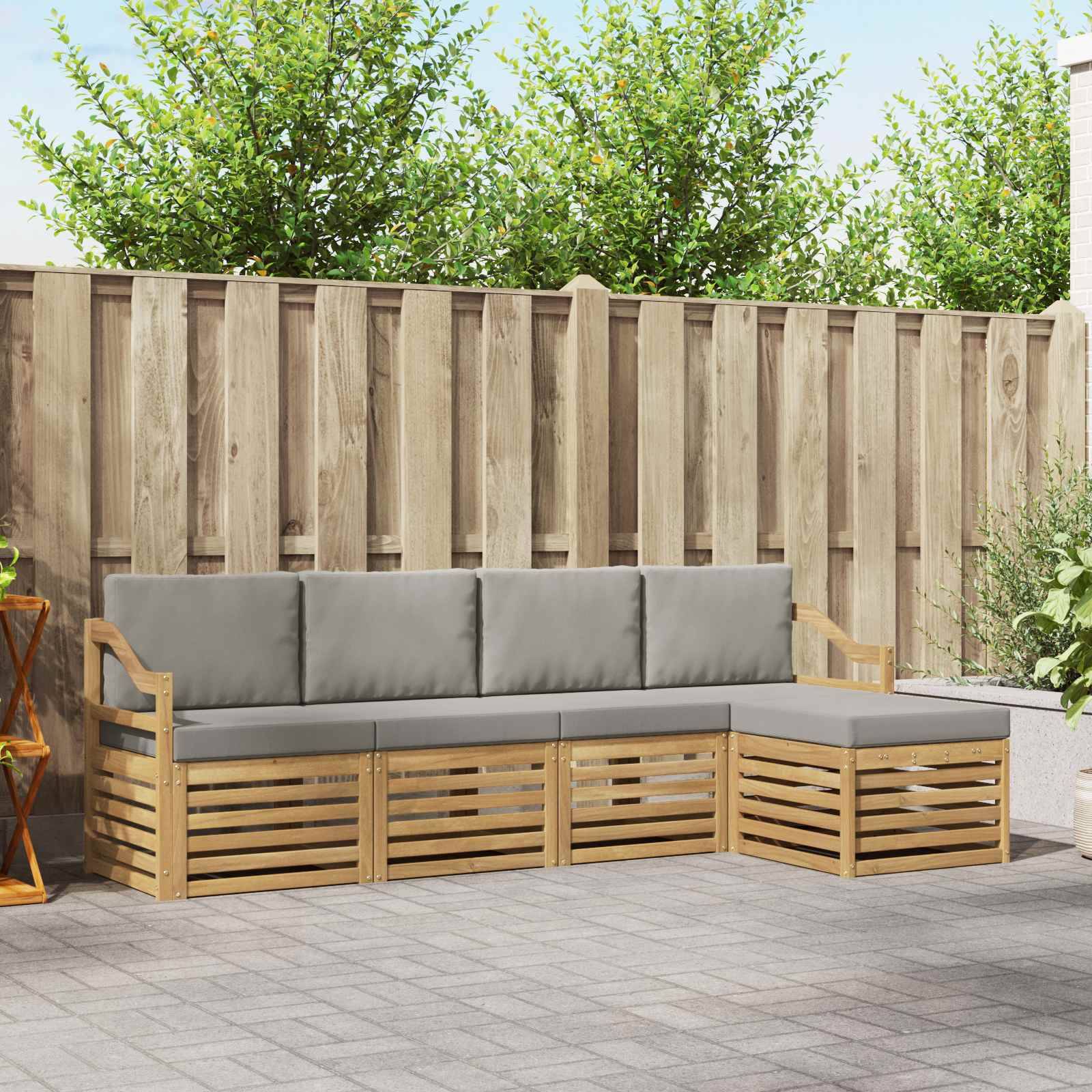 vidaXL Outdoor-Sofagarnitur 5 pcs Weiß und Hellgrau
