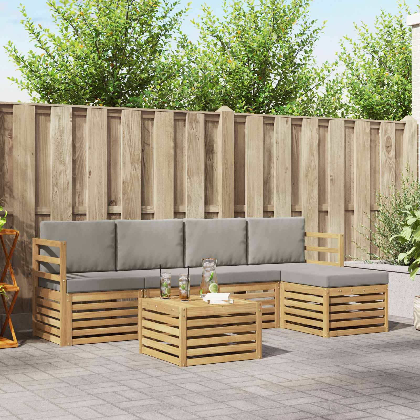 vidaXL Outdoor-Sofagarnitur 6 pcs Weiß und Hellgrau 59 x 59 x 37 cm