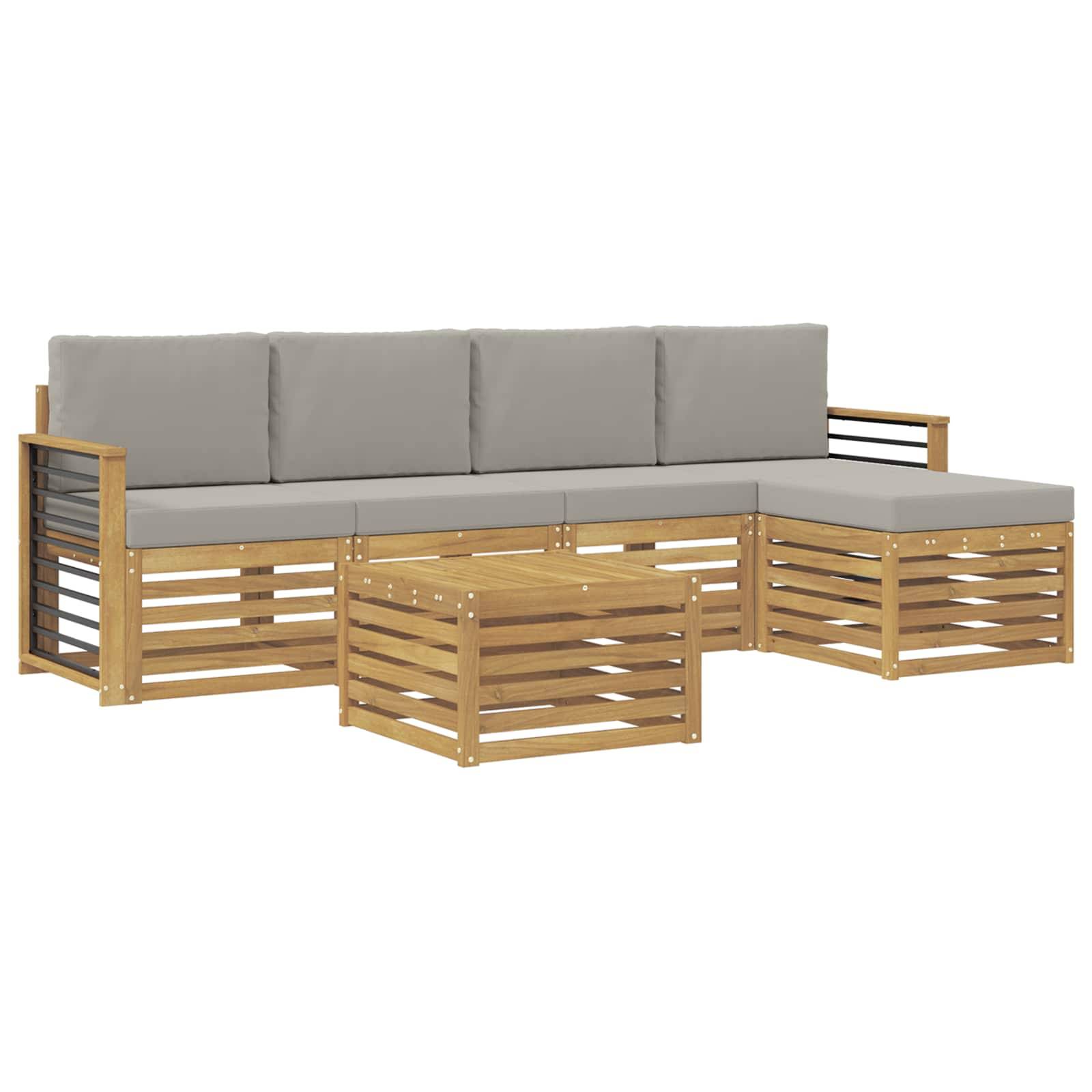 vidaXL Outdoor-Sofagarnitur 6 pcs Weiß und Hellgrau 59 x 59 x 37 cm