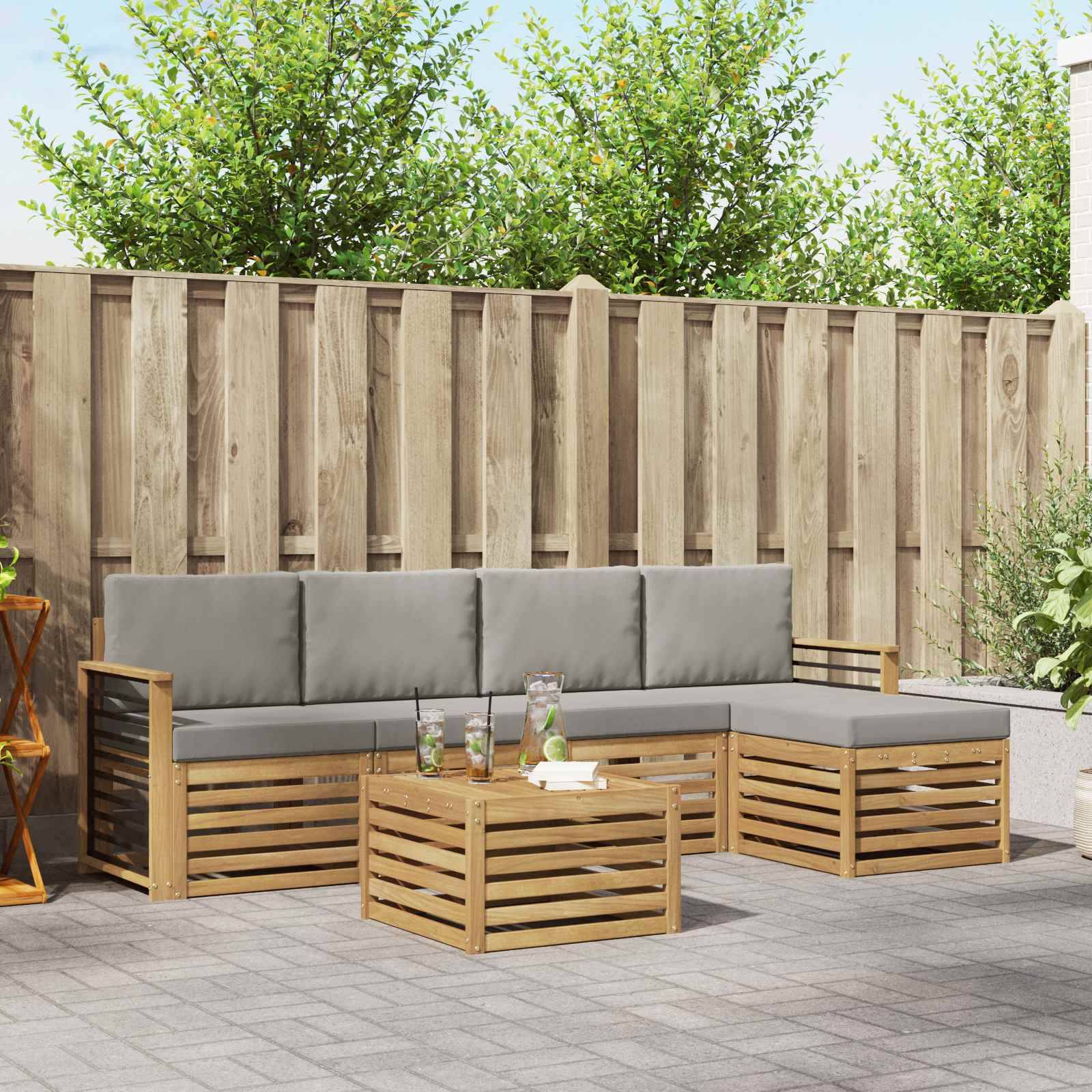 vidaXL Outdoor-Sofagarnitur 6 pcs Weiß und Hellgrau 59 x 59 x 37 cm