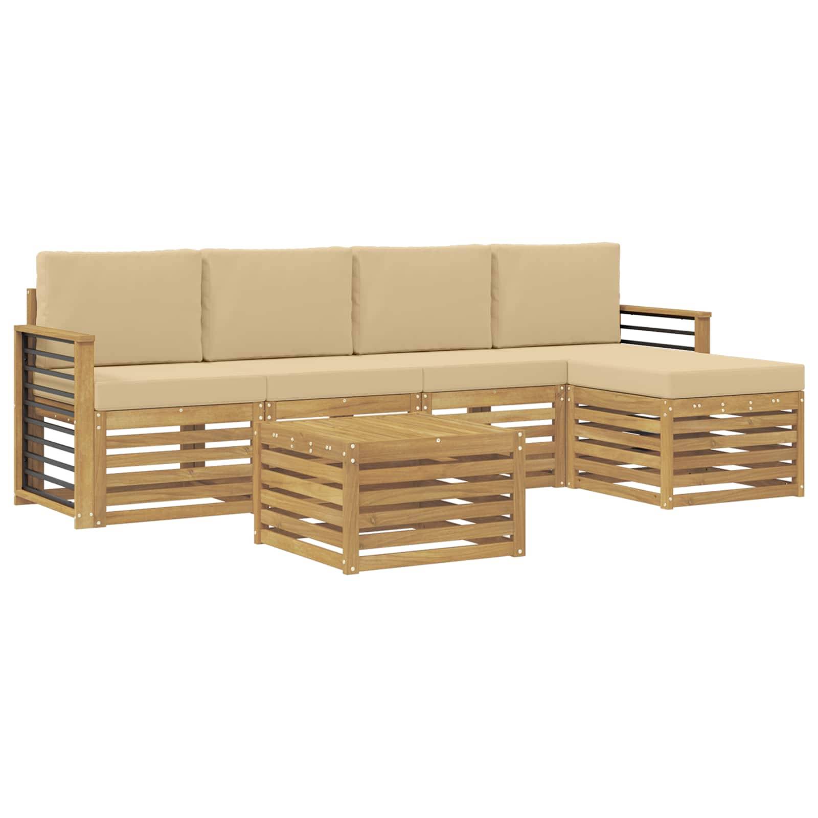 vidaXL Outdoor-Sofagarnitur mit Kissen 6 pcs Weiß und Beige Polyester