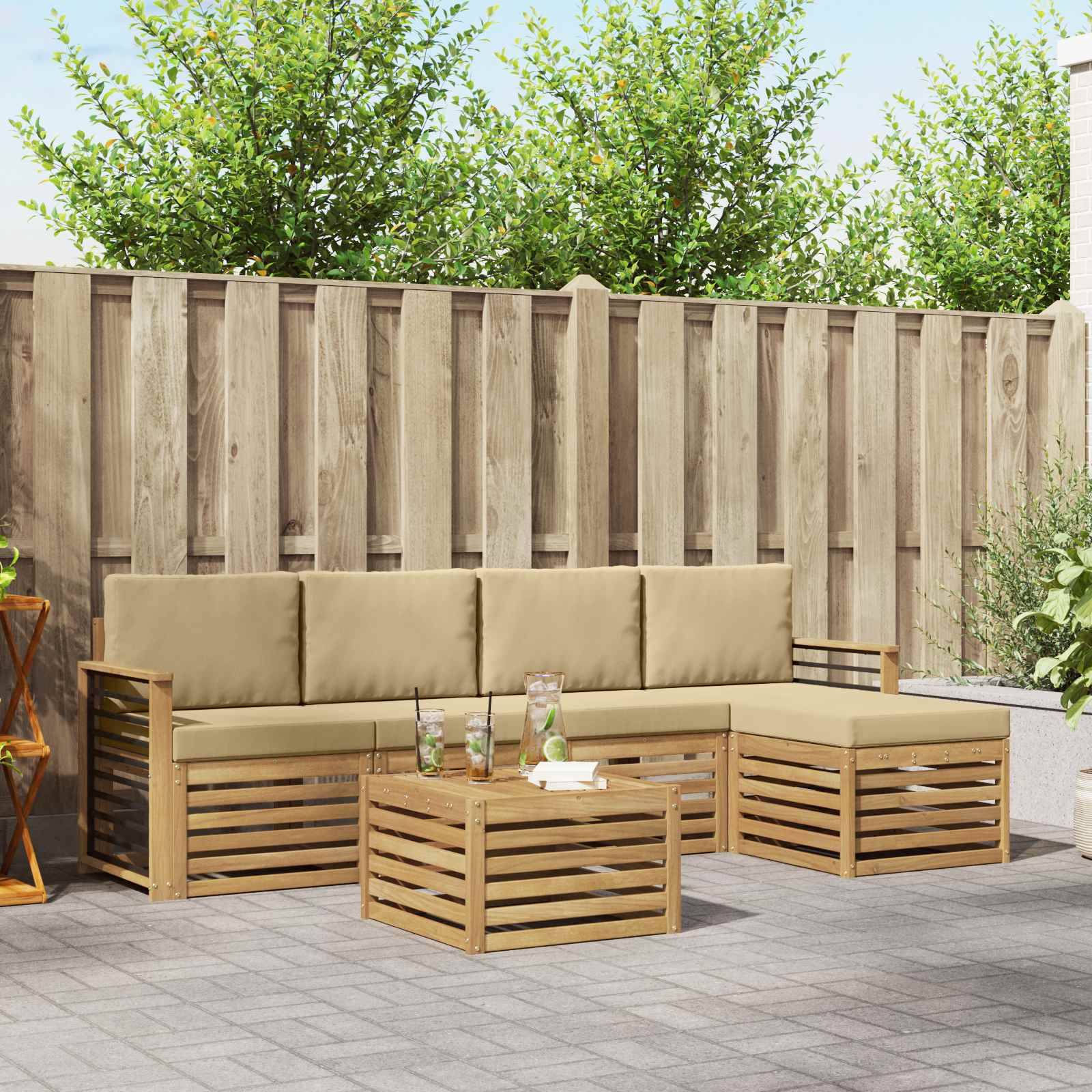 vidaXL Outdoor-Sofagarnitur mit Kissen 6 pcs Weiß und Beige Polyester