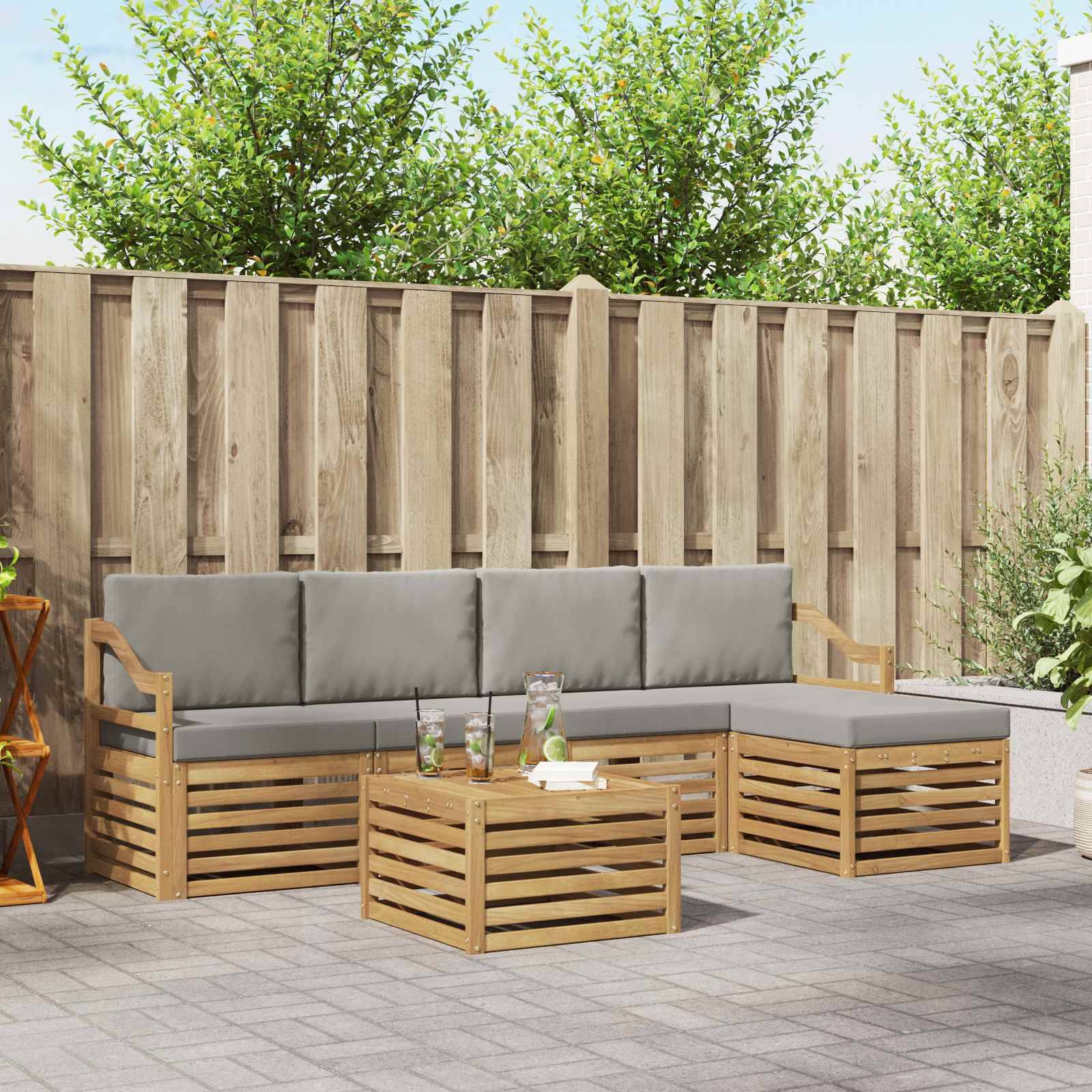 vidaXL Outdoor-Sofagarnitur 6 pcs Weiß und Hellgrau 59 x 59 x 37 cm