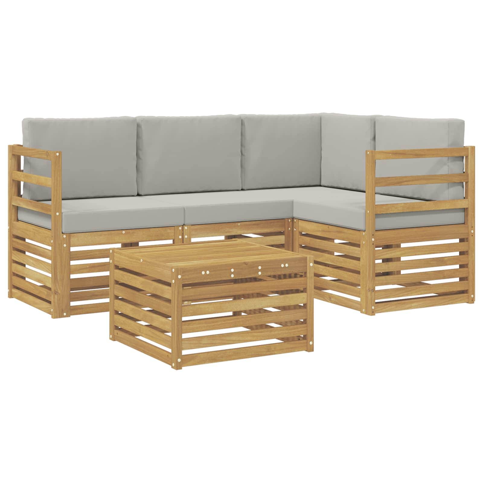 vidaXL Outdoor-Sofagarnitur 5 pcs Weiß und Hellgrau 59 x 59 x 37 cm