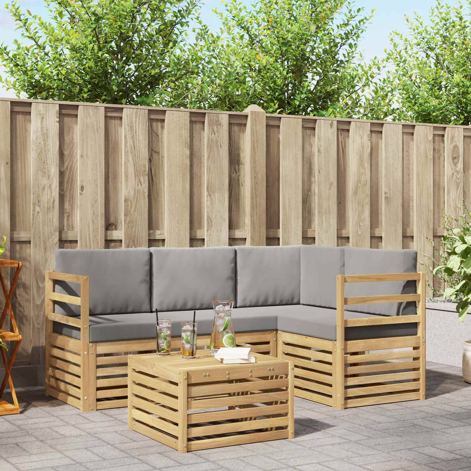 vidaXL Outdoor-Sofagarnitur 5 pcs Weiß und Hellgrau 59 x 59 x 37 cm