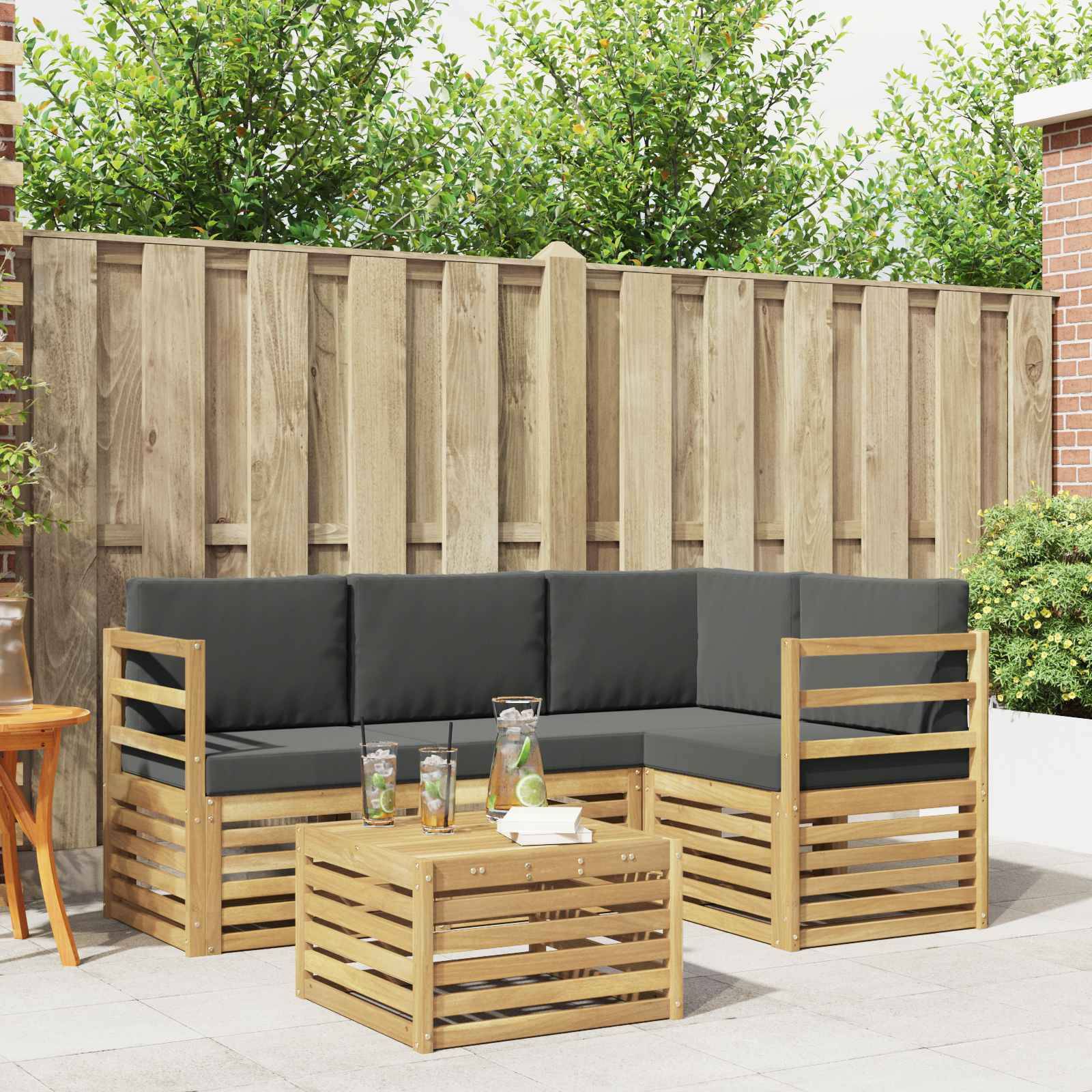 vidaXL Outdoor-Sofagarnitur 5 pcs Weiß und Anthrazit 59 x 59 x 37 cm