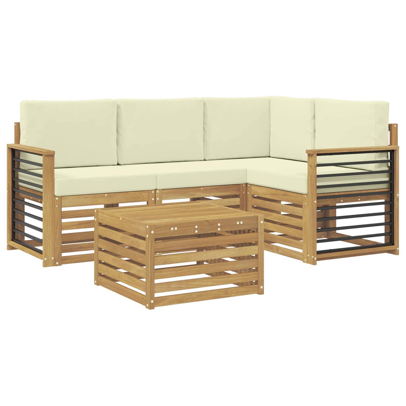 vidaXL Outdoor-Sofagarnitur mit Kissen 5 pcs Weiß und Creme Polyester