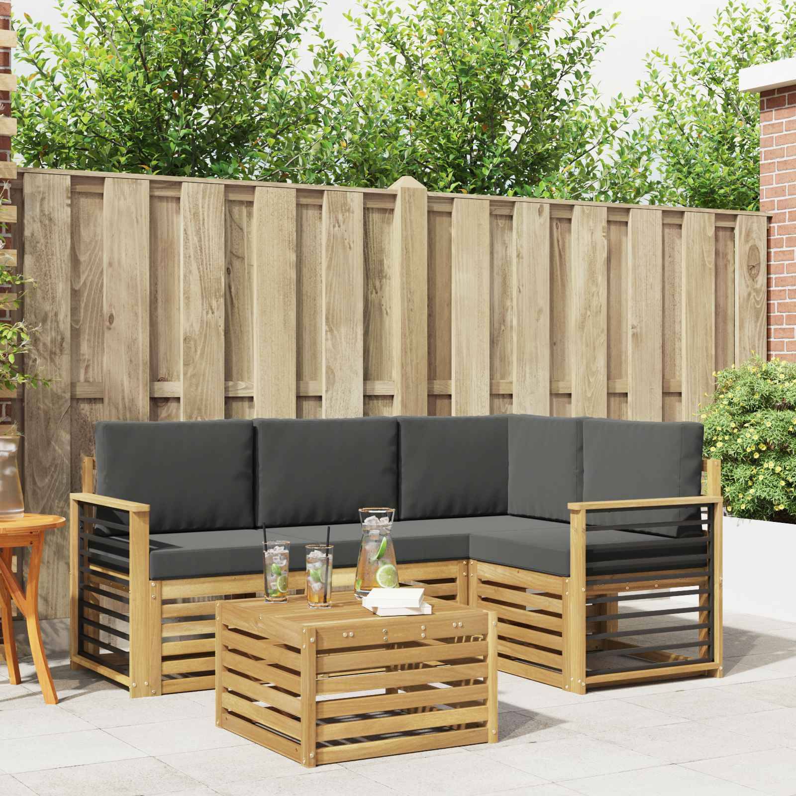 vidaXL Outdoor-Sofagarnitur 5 pcs Weiß und Anthrazit 59 x 59 x 37 cm