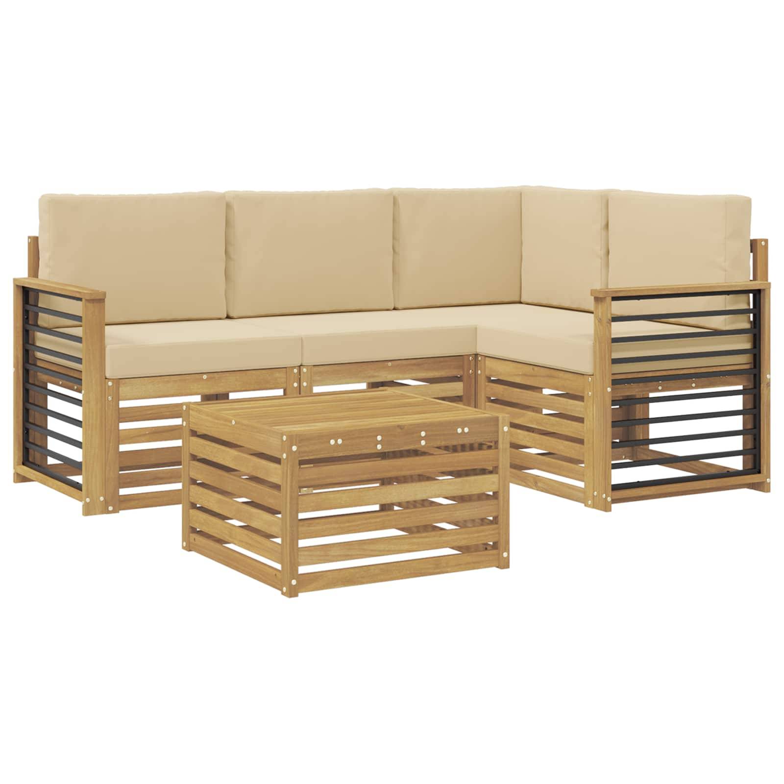 vidaXL Outdoor-Sofagarnitur 5 pcs Weiß und Beige 59 x 59 x 37 cm