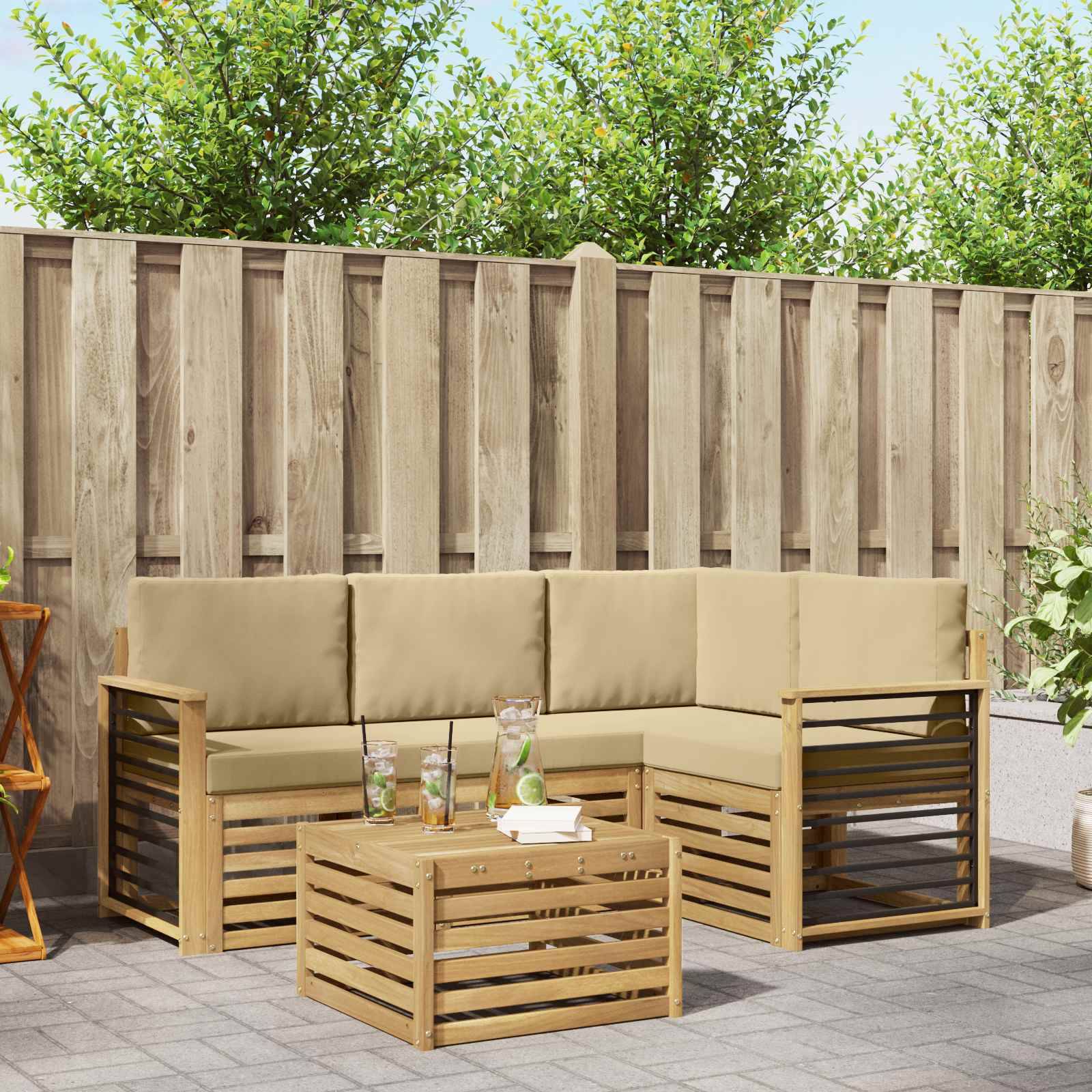 vidaXL Outdoor-Sofagarnitur 5 pcs Weiß und Beige 59 x 59 x 37 cm