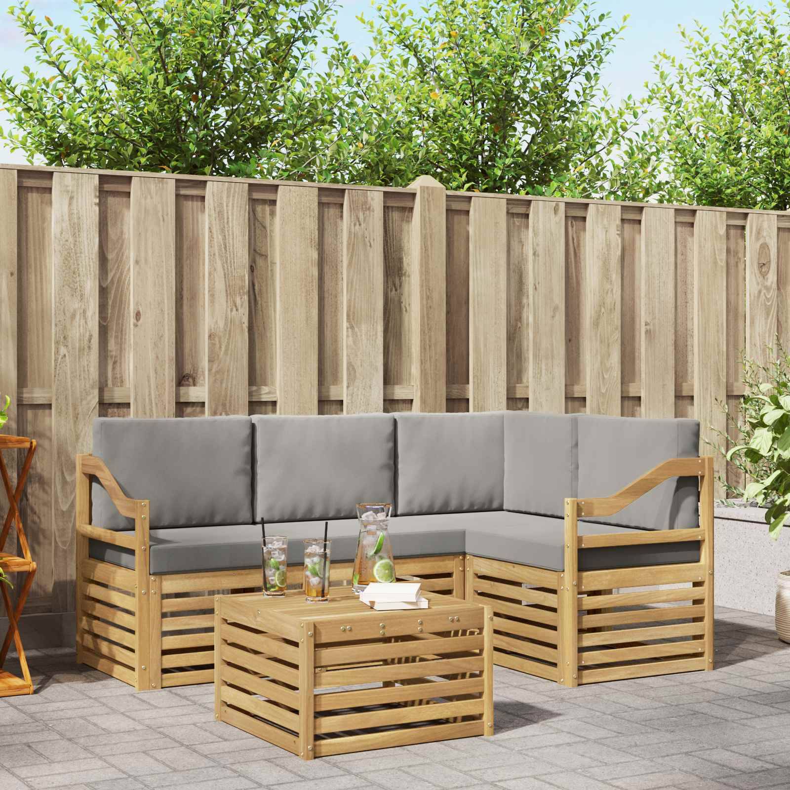 vidaXL Outdoor-Sofagarnitur 5 pcs Weiß und Hellgrau 59 x 59 x 37 cm
