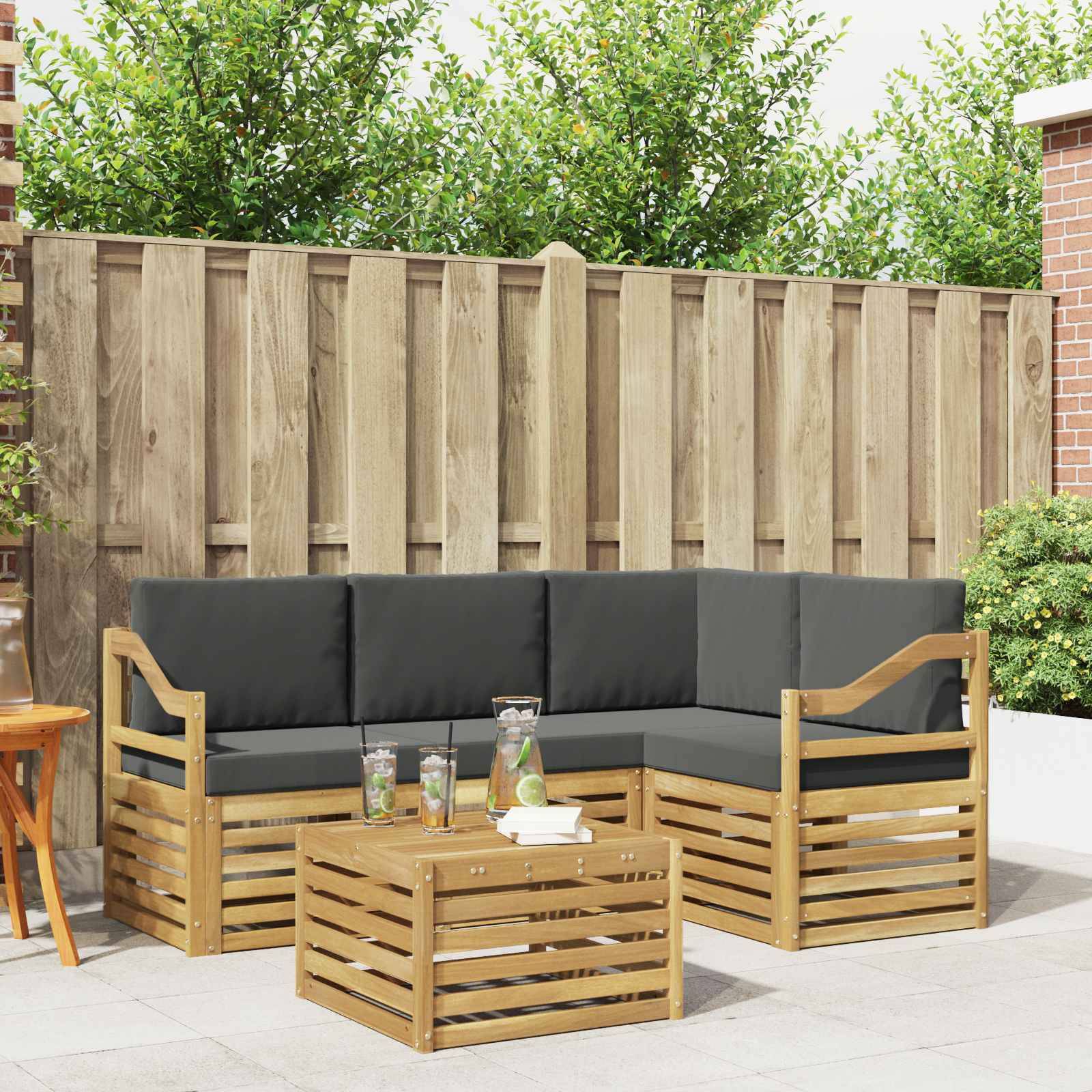 vidaXL Outdoor-Sofagarnitur 5 pcs Weiß und Anthrazit 59 x 59 x 37 cm