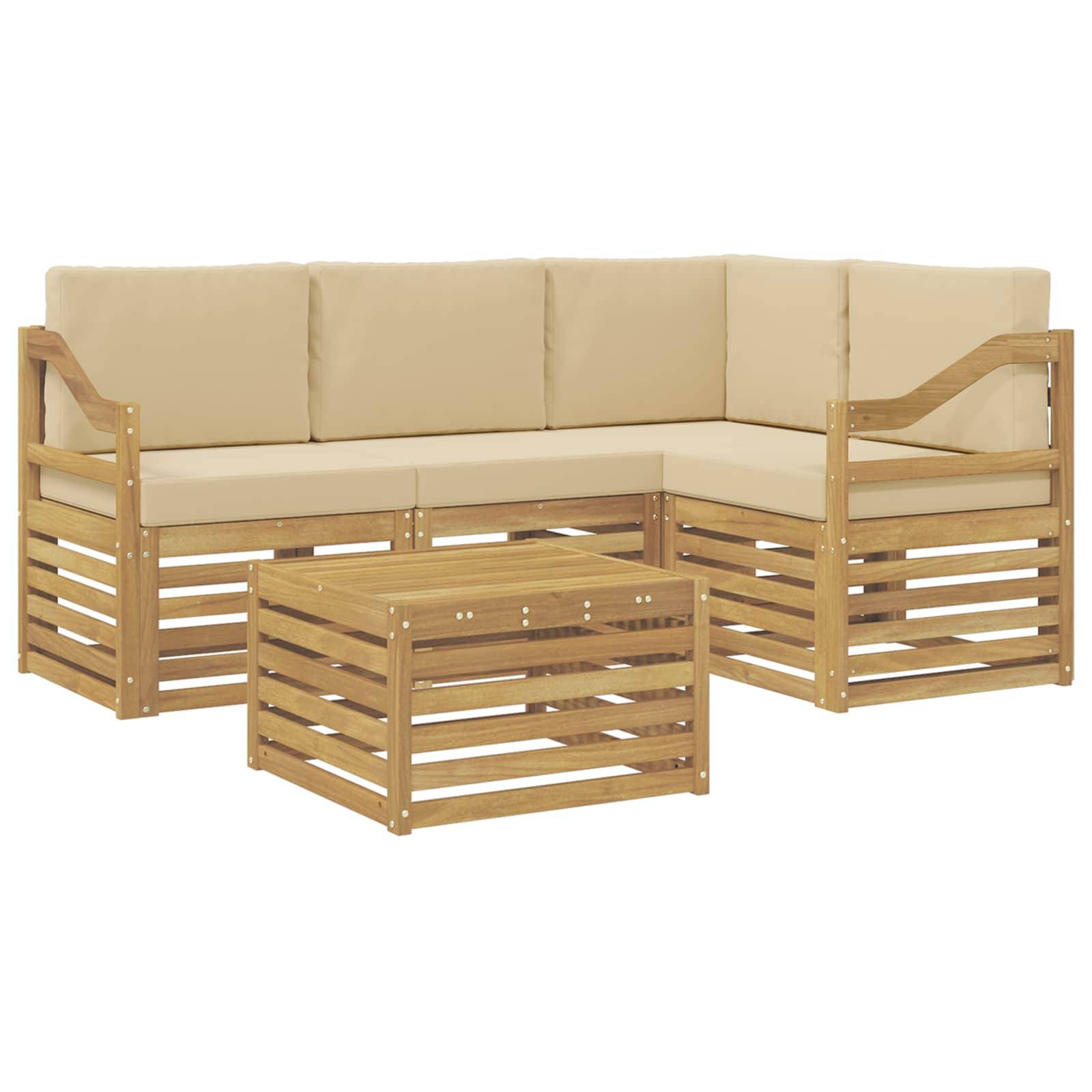 vidaXL Outdoor-Sofagarnitur 5 pcs Weiß und Beige 59 x 59 x 37 cm