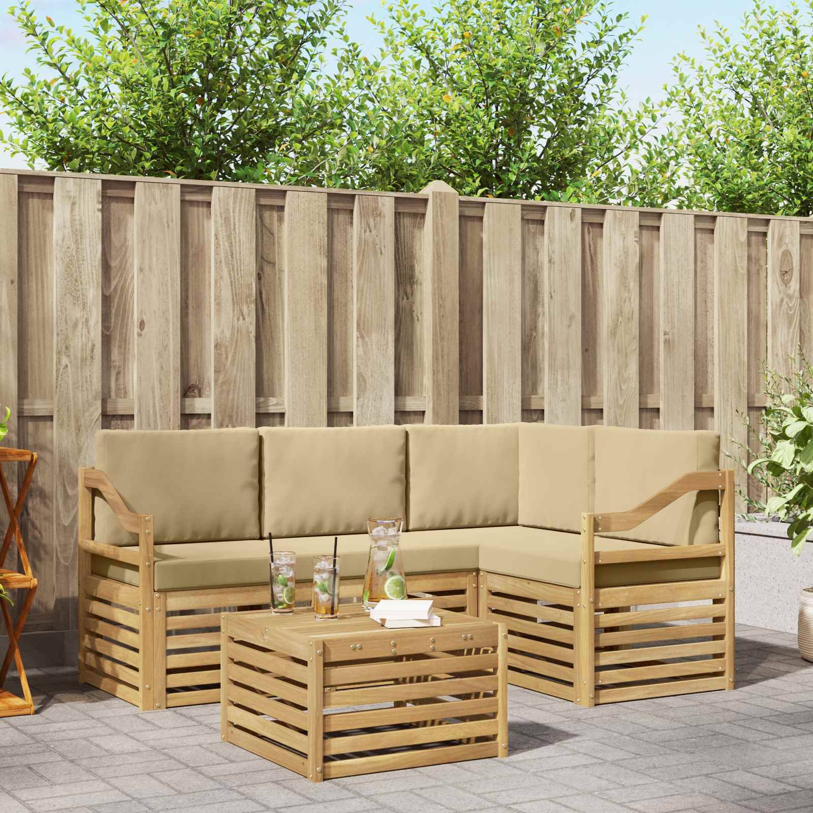 vidaXL Outdoor-Sofagarnitur 5 pcs Weiß und Beige 59 x 59 x 37 cm
