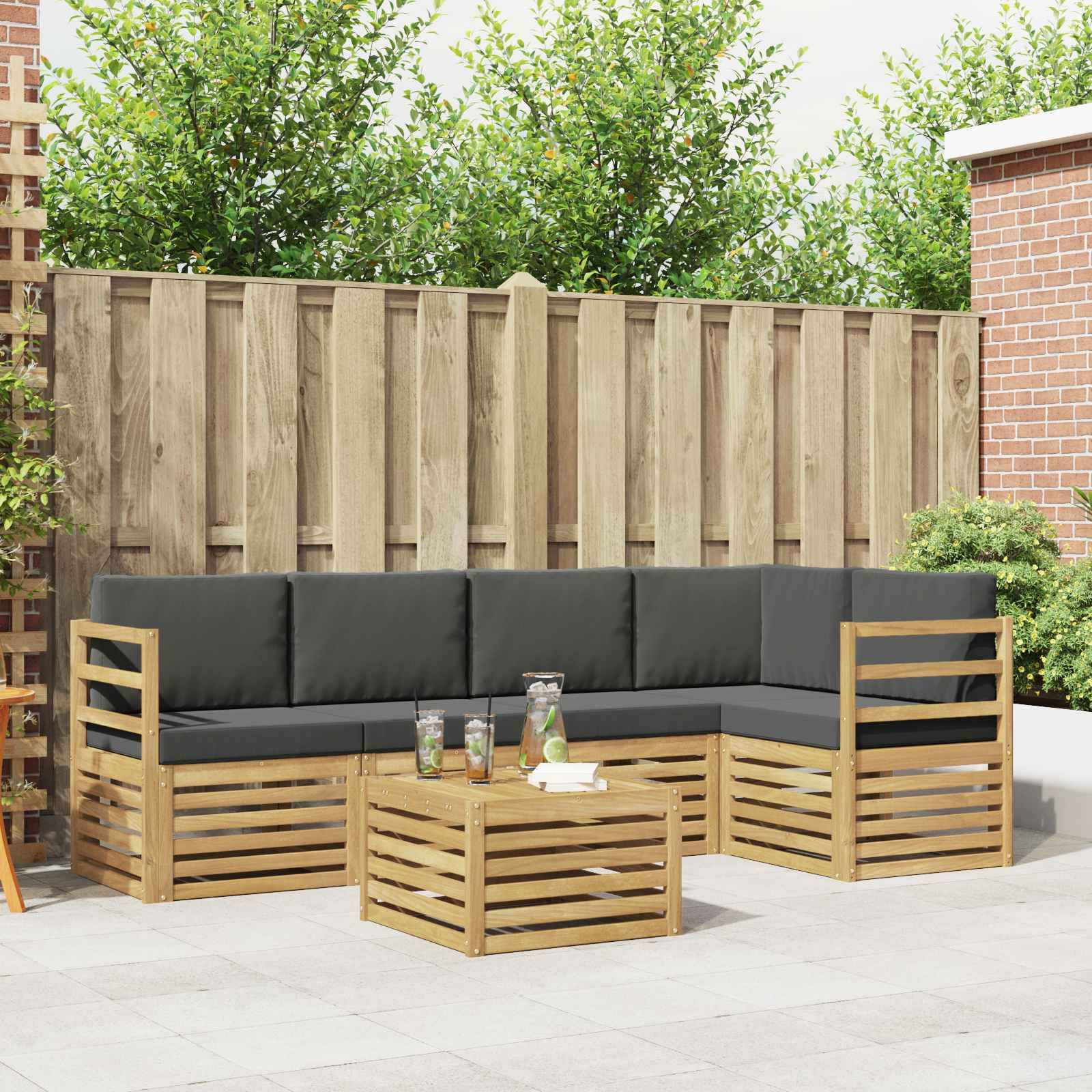 vidaXL Outdoor-Sofagarnitur 6 pcs Weiß und Anthrazit 59 x 59 x 37 cm