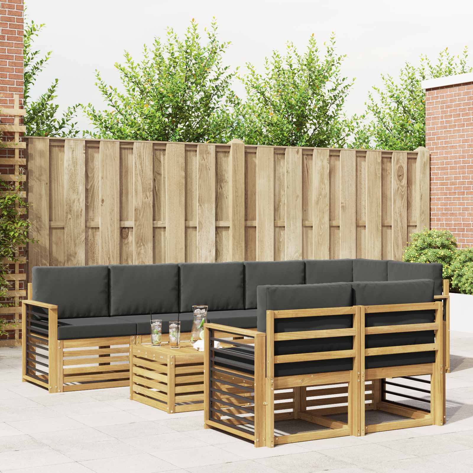 vidaXL Outdoor-Sofagarnitur 8 pcs Weiß und Anthrazit 59 x 59 x 37 cm