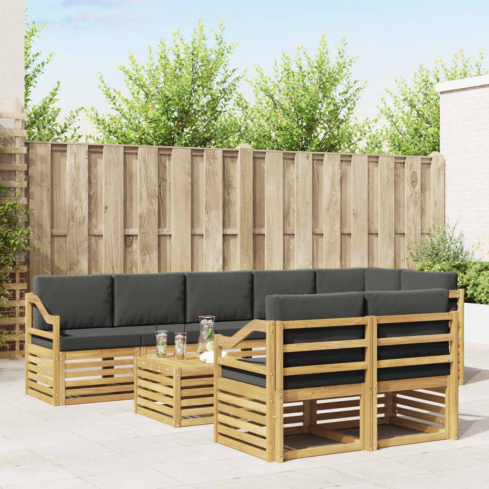 vidaXL Outdoor-Sofagarnitur 8 pcs Weiß und Anthrazit 59 x 59 x 37 cm
