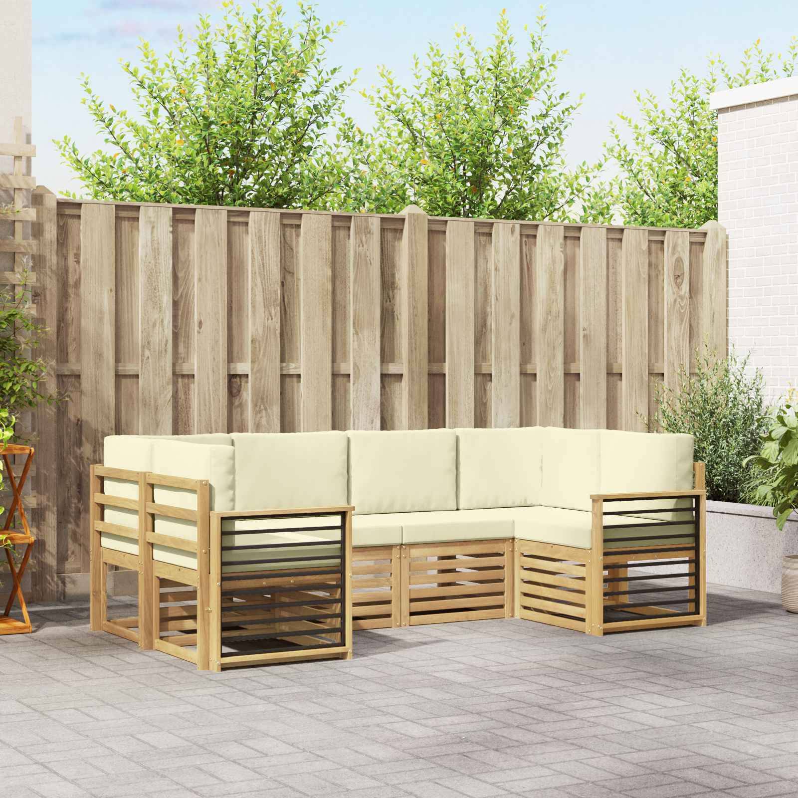 vidaXL Ecksofa Set mit Kissen 6 pcs Weiß und Creme Polyester