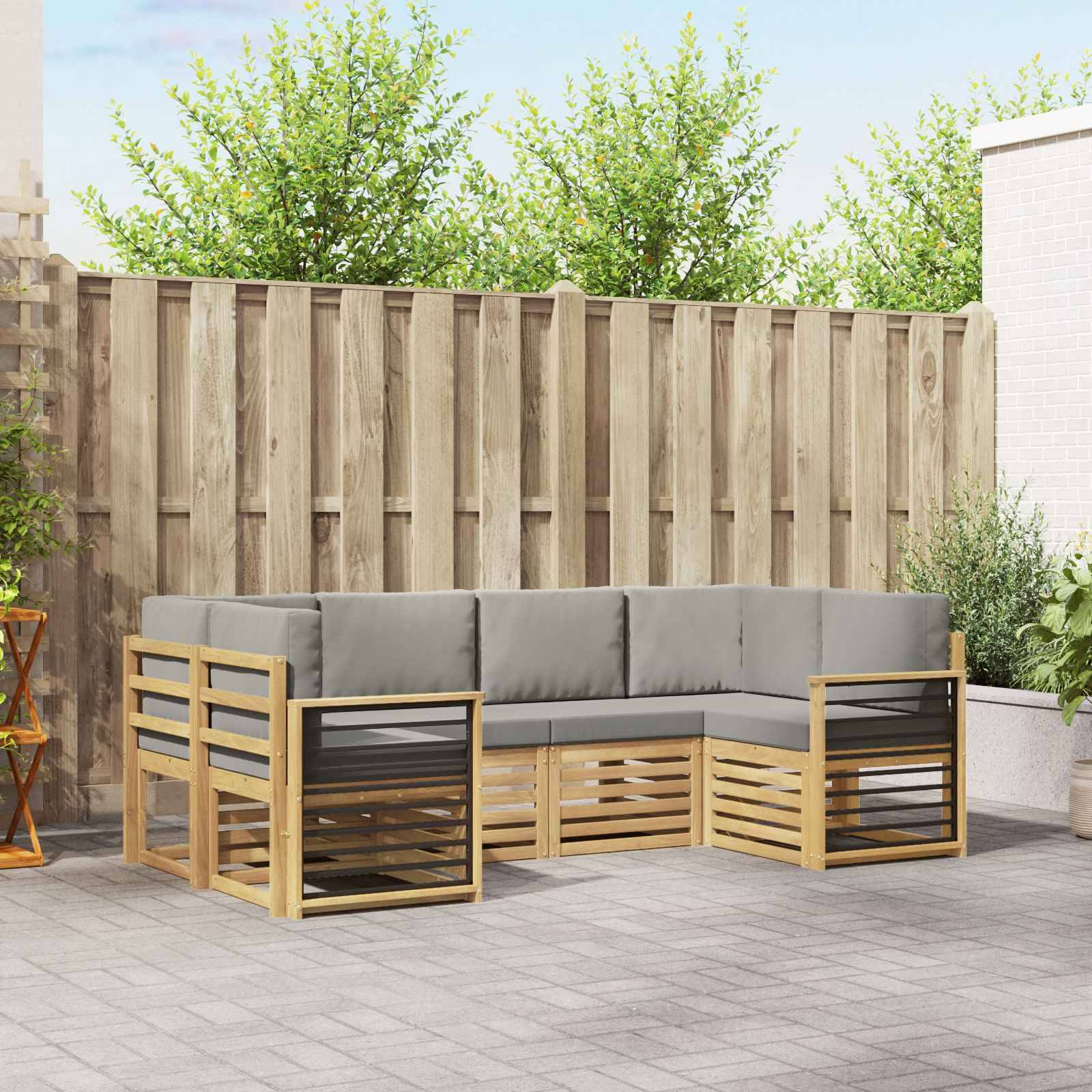 vidaXL Ecksofa Set 6 pcs Weiß und Hellgrau 245 x 128,5 x 73 cm
