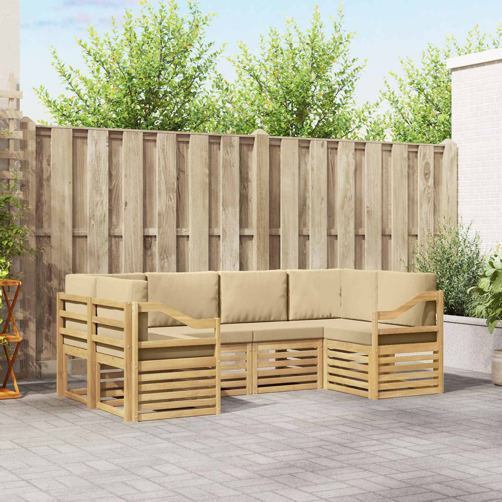 vidaXL Ecksofa Set 6 pcs Weiß und Beige 245 x 126,5 x 73 cm Polyester