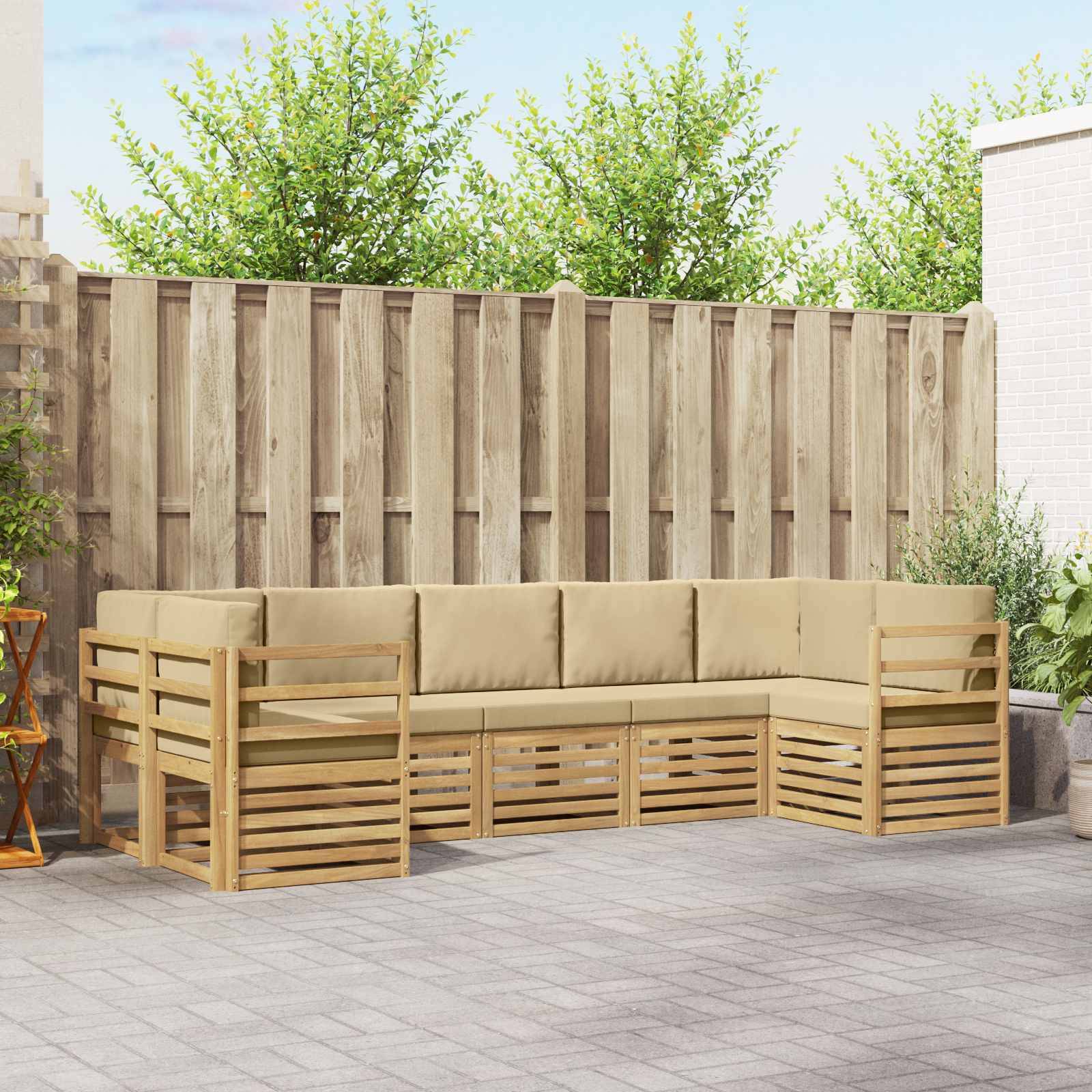 vidaXL Ecksofa Set 7 pcs Weiß und Beige 304 x 126,5 x 73 cm Polyester