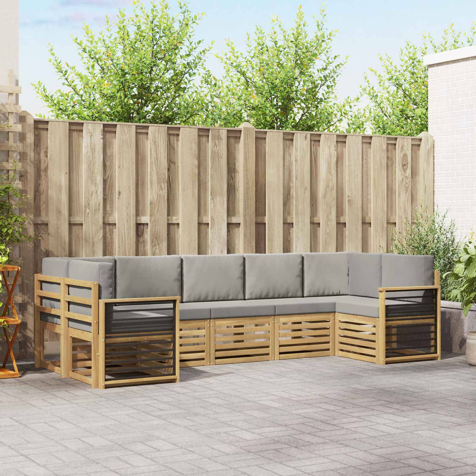 vidaXL Ecksofa Set 7 pcs Weiß und Hellgrau 304 x 128,5 x 73 cm
