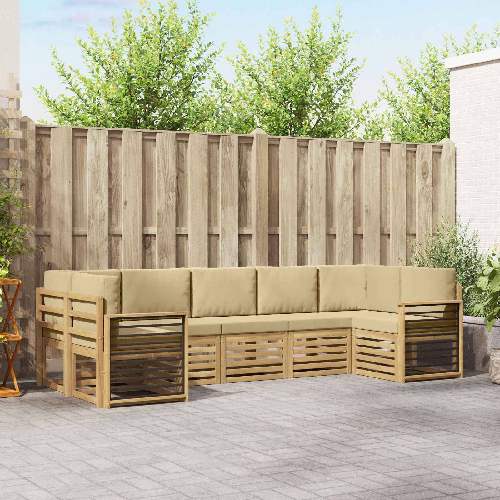vidaXL Ecksofa Set 7 pcs Weiß und Beige 304 x 128,5 x 73 cm Polyester