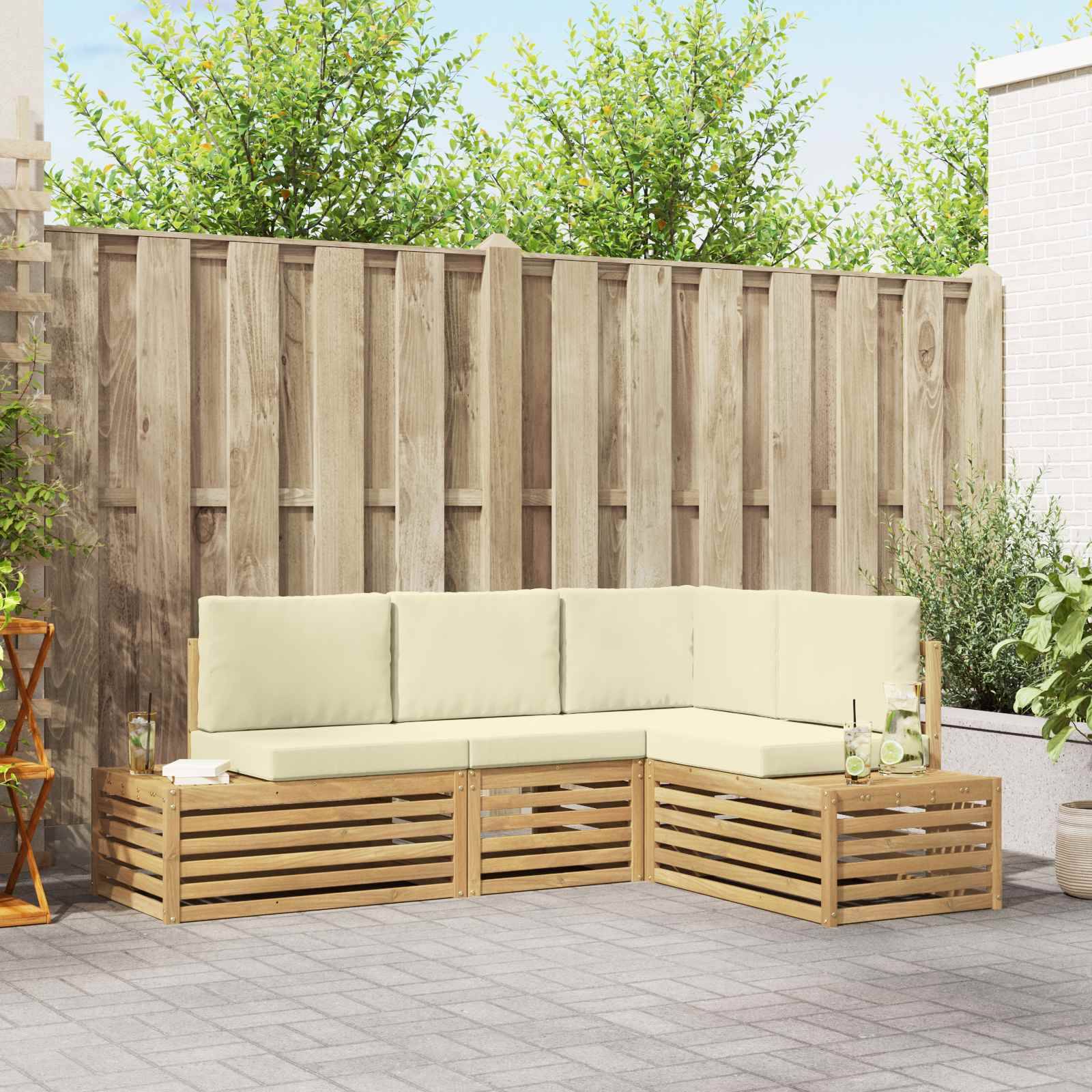 vidaXL Outdoor-Sofagarnitur Weiß 213,5 x 154,5 x 73 cm Polyester