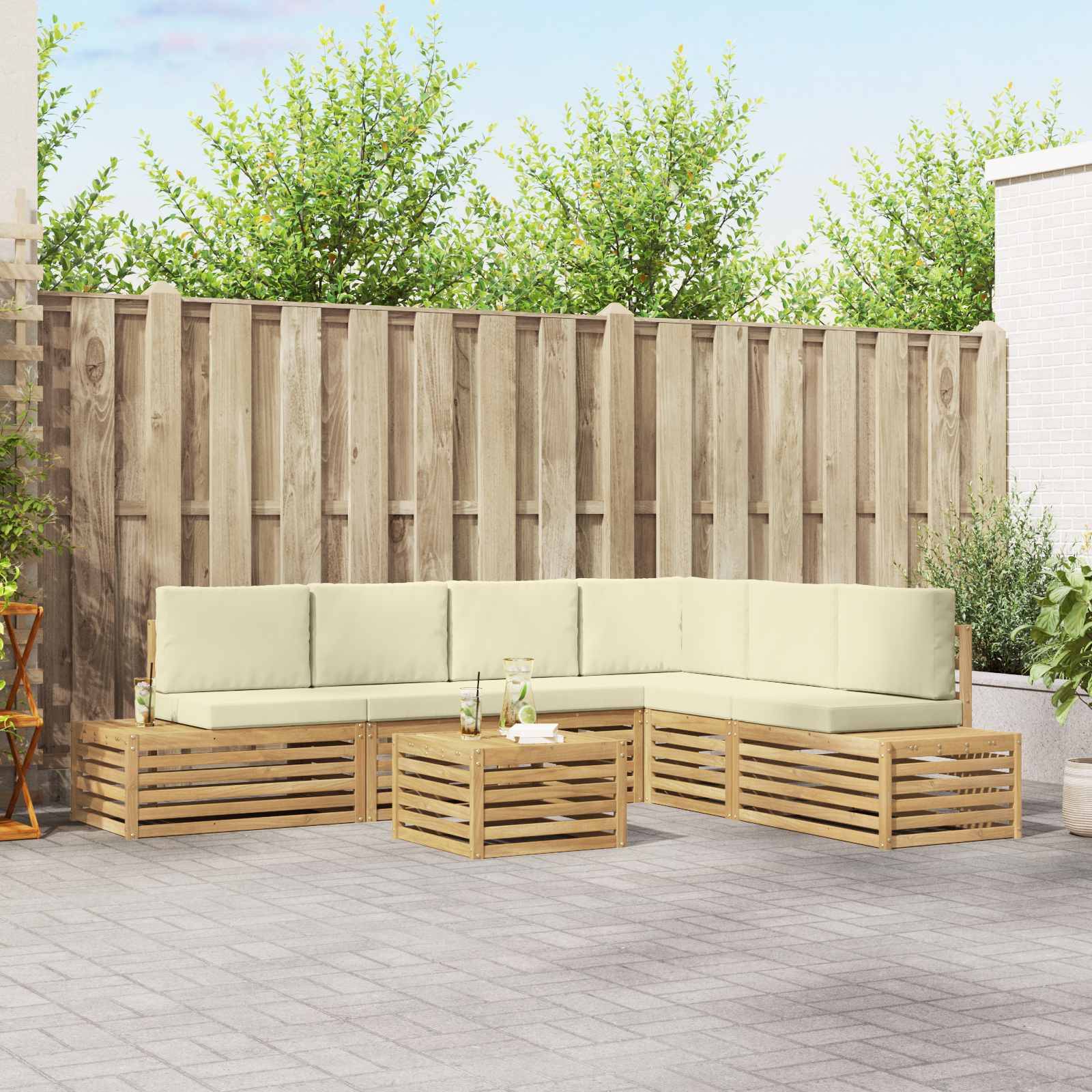 vidaXL Outdoor-Sofagarnitur mit Kissen Weiß 59 x 59 x 37 cm Polyester