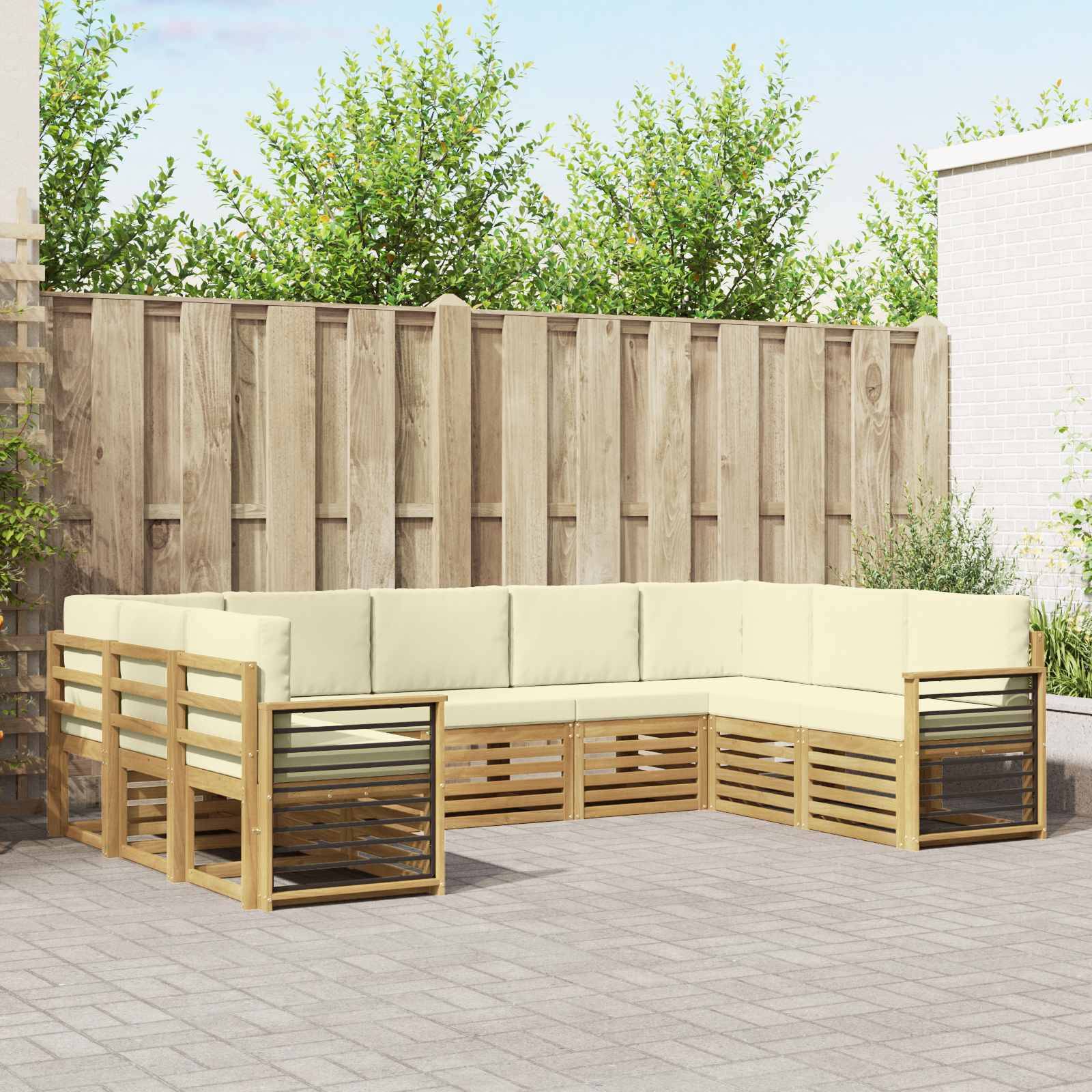 vidaXL Ecksofa Set mit Kissen 9 pcs Weiß und Creme Polyester