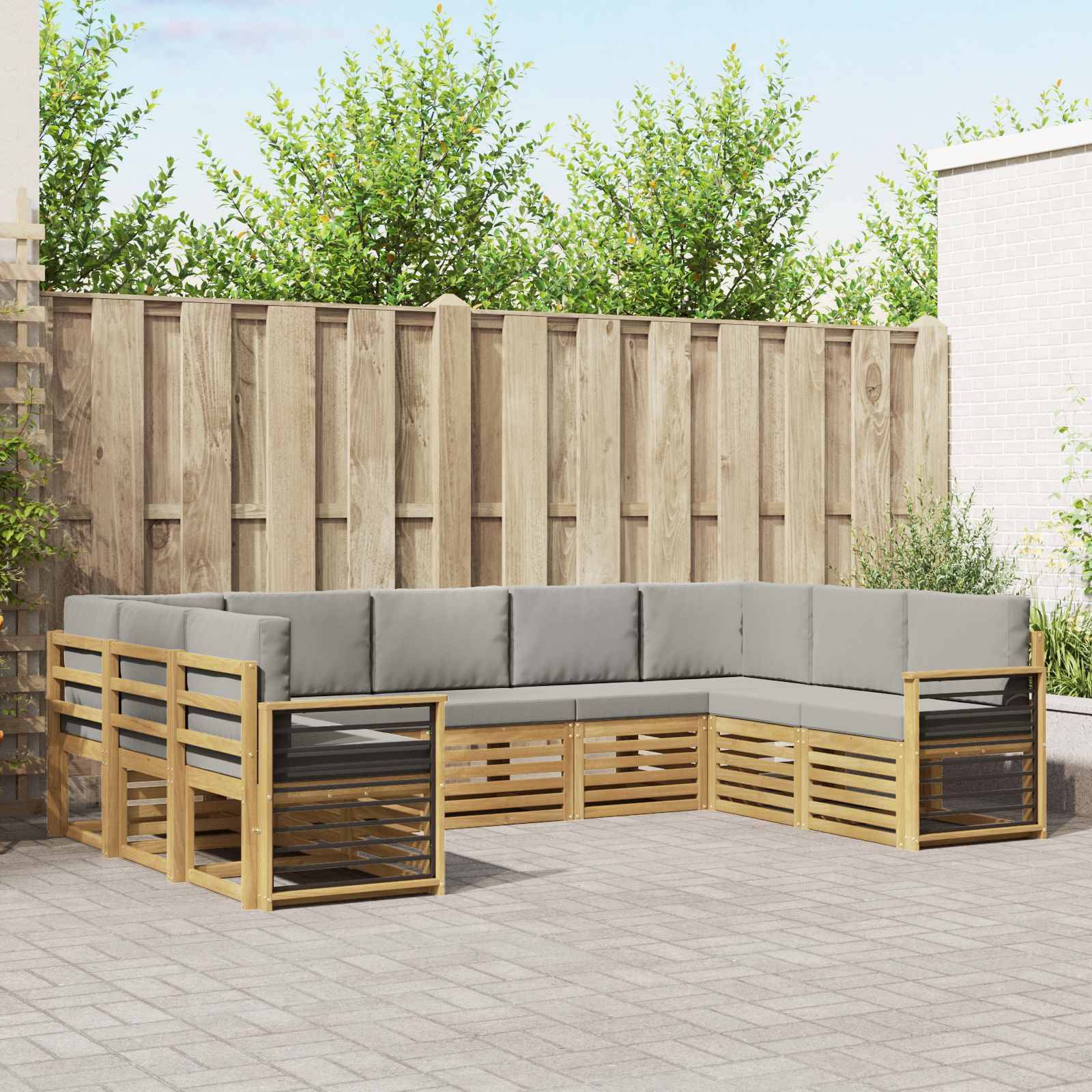 vidaXL Ecksofa Set 9 pcs Weiß und Hellgrau 304 x 187,5 x 73 cm