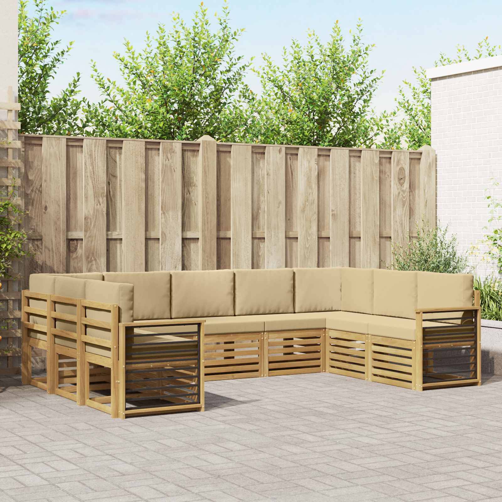 vidaXL Outdoor-Sofagarnitur 9 pcs Weiß und Beige 304 x 187,5 x 73 cm