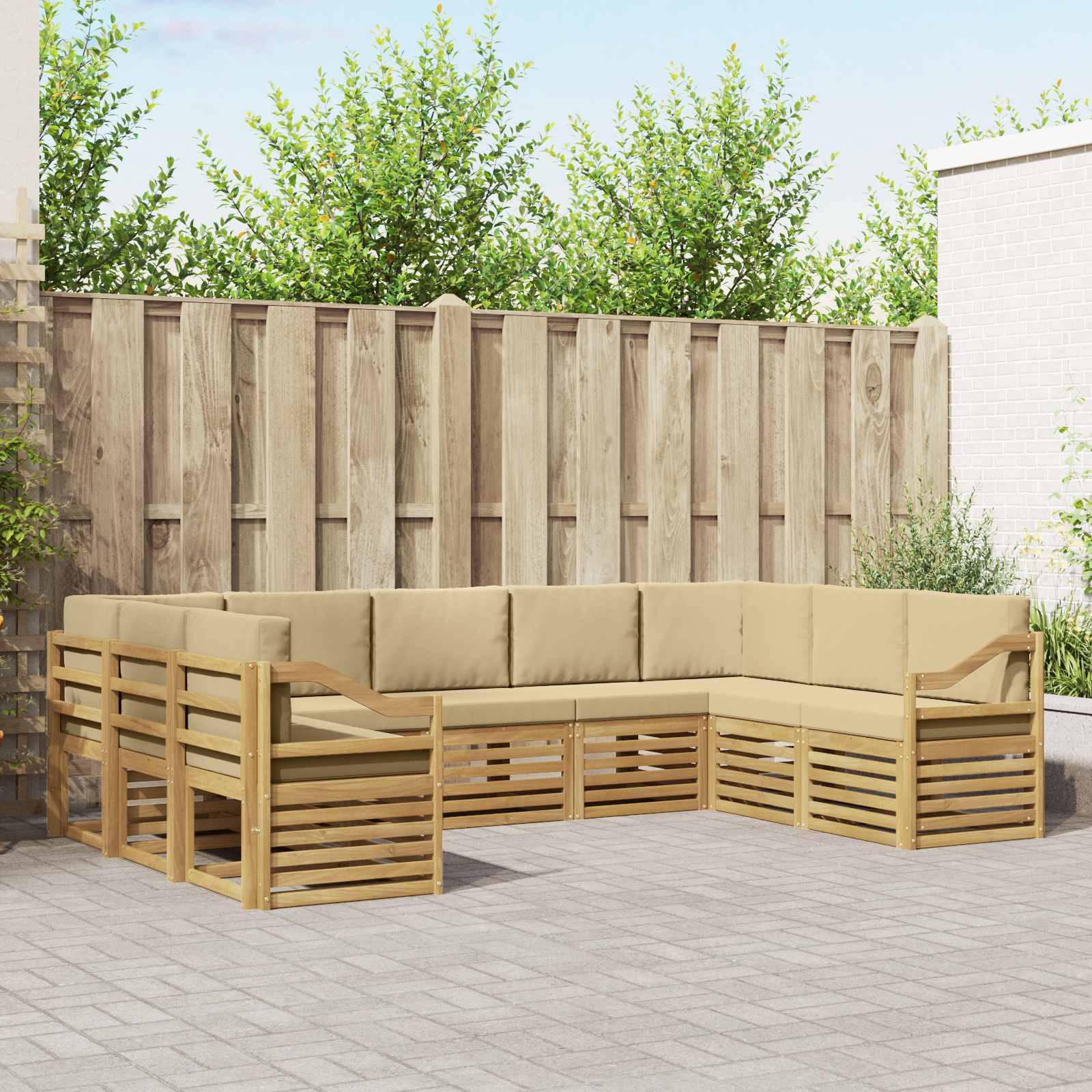 vidaXL Ecksofa Set 9 pcs Weiß und Beige 304 x 185,5 x 73 cm Polyester
