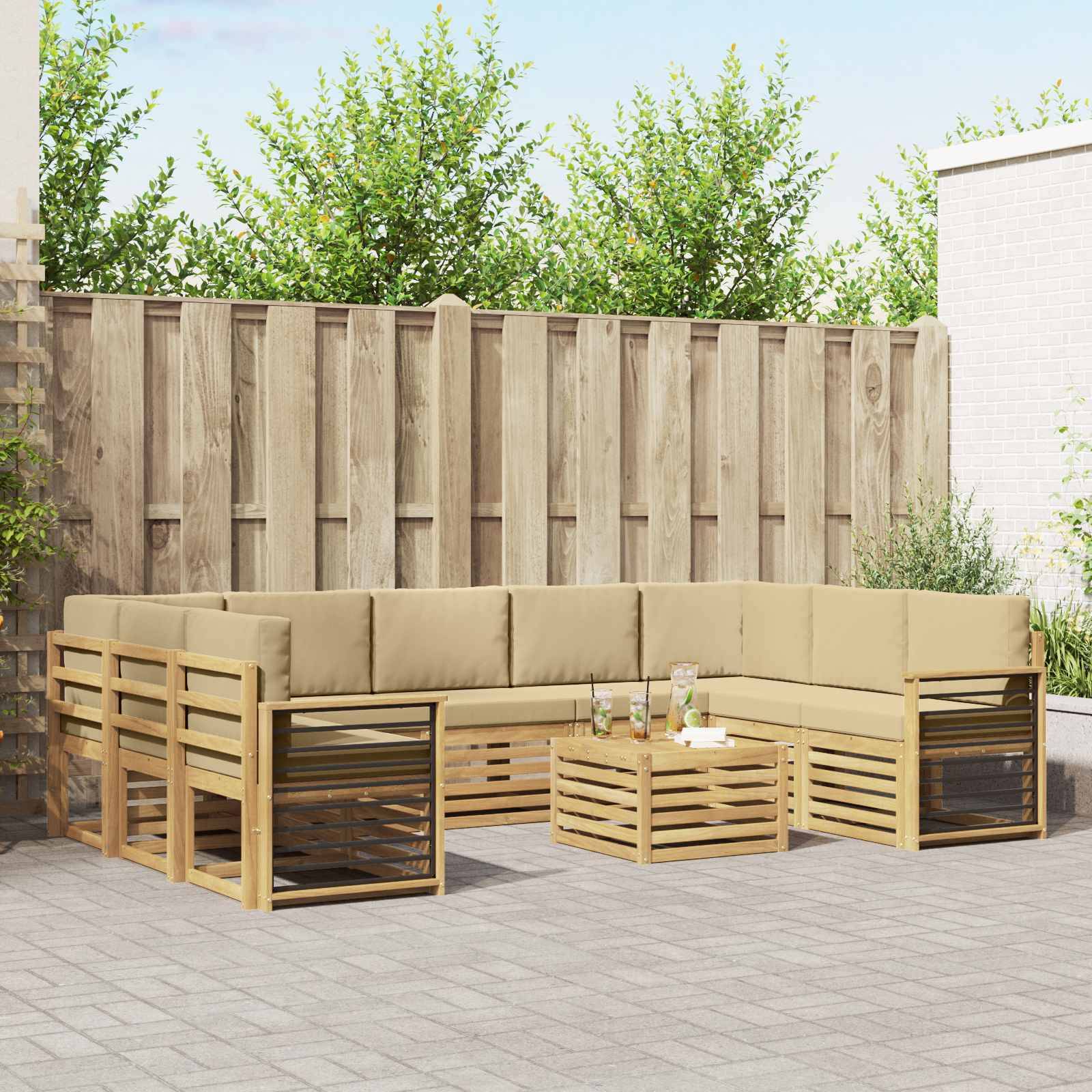 vidaXL Sofagarnituren 10 pcs Weiß und Beige 59 x 59 x 37 cm Polyester
