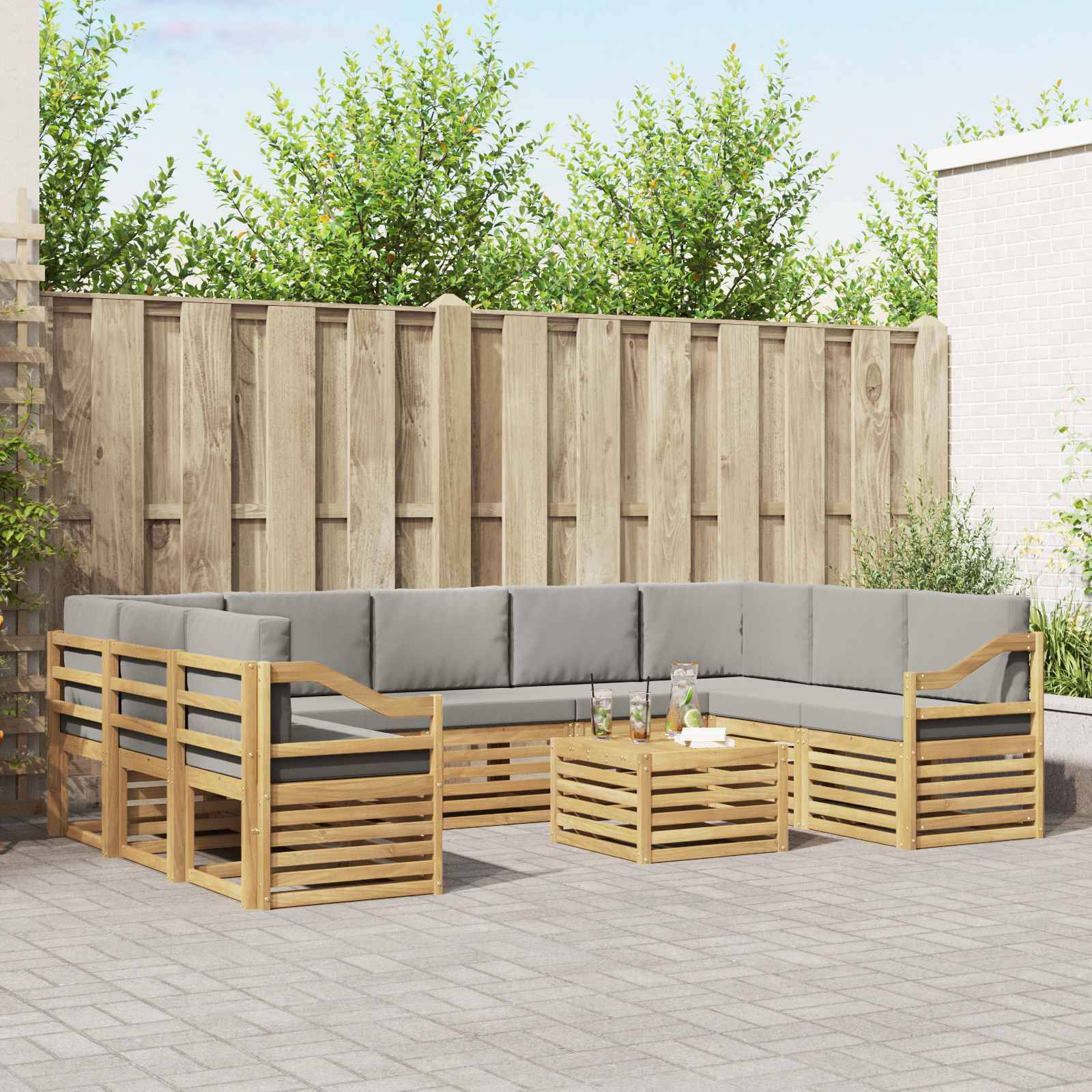 vidaXL Sofagarnituren 10 pcs Weiß und Hellgrau 59 x 59 x 37 cm