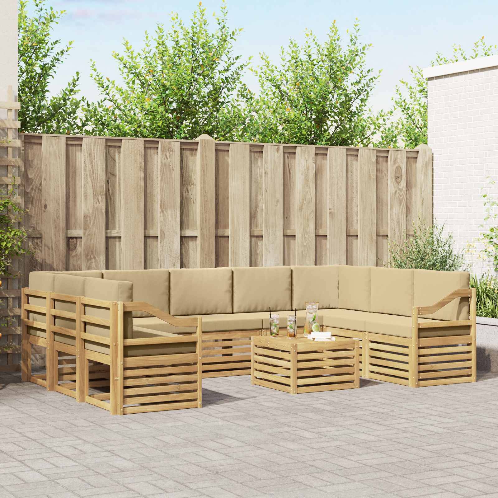 vidaXL Sofagarnituren 10 pcs Weiß und Beige 59 x 59 x 37 cm Polyester