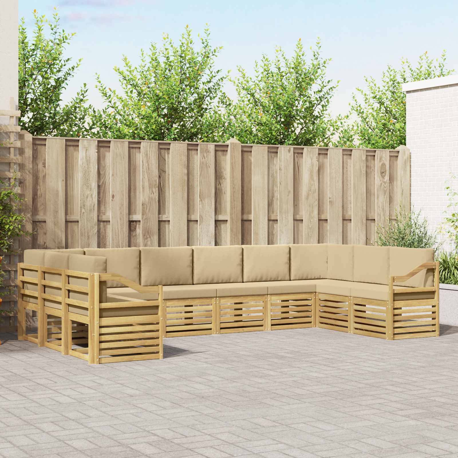 vidaXL Ecksofa Set 10 pcs Weiß und Beige 363 x 185,5 x 73 cm Polyester