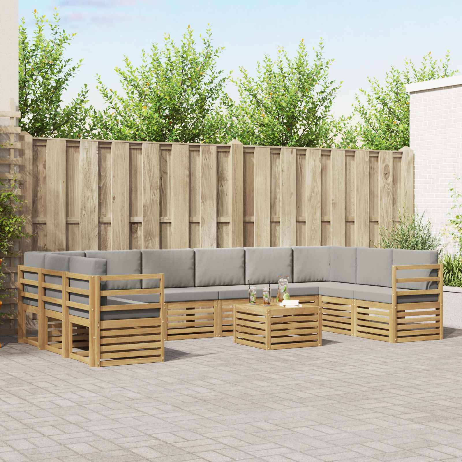 vidaXL Outdoor-Sofagarnitur 11 pcs Weiß und Hellgrau 59 x 59 x 37 cm