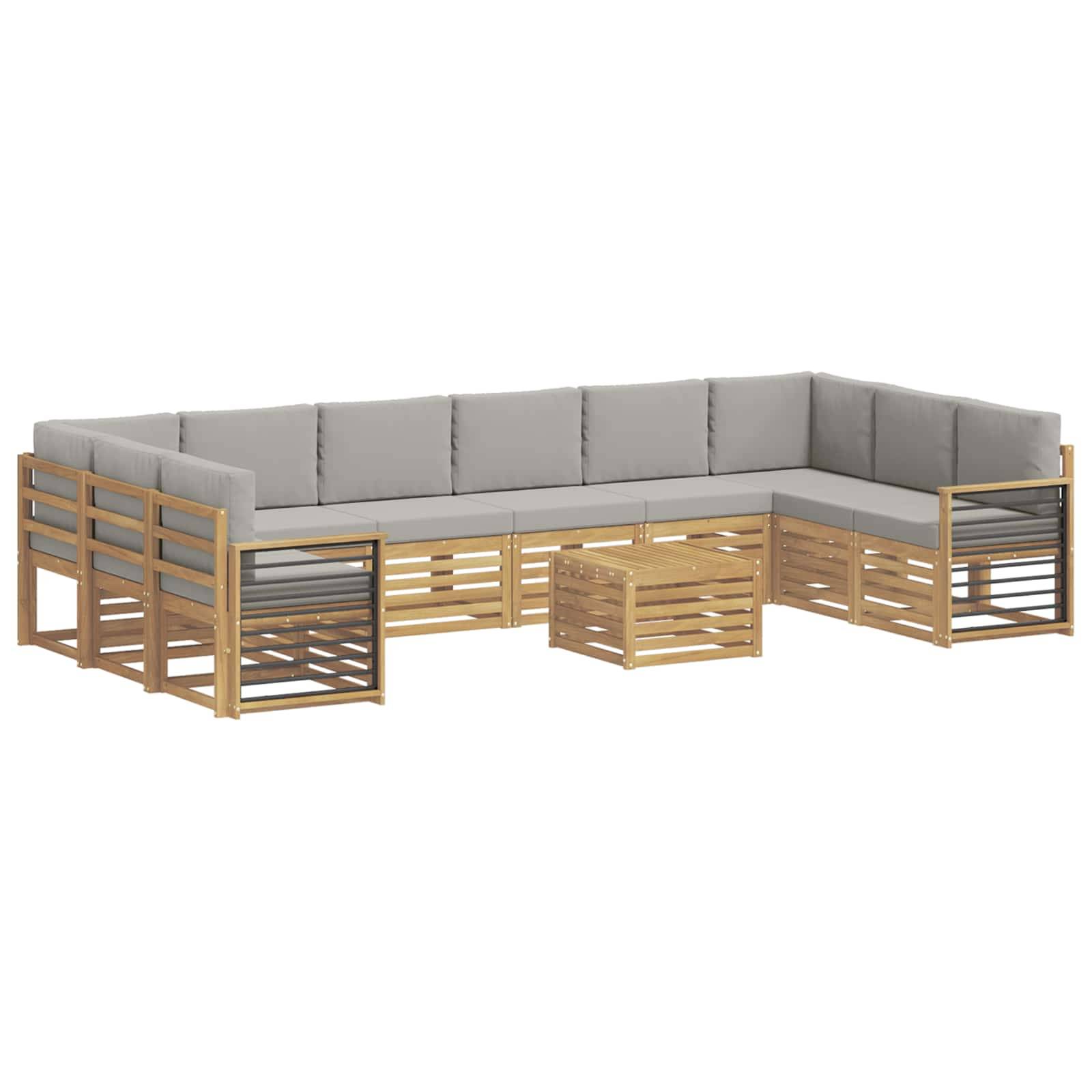 vidaXL Outdoor-Sofagarnitur 11 pcs Weiß und Hellgrau 59 x 59 x 37 cm