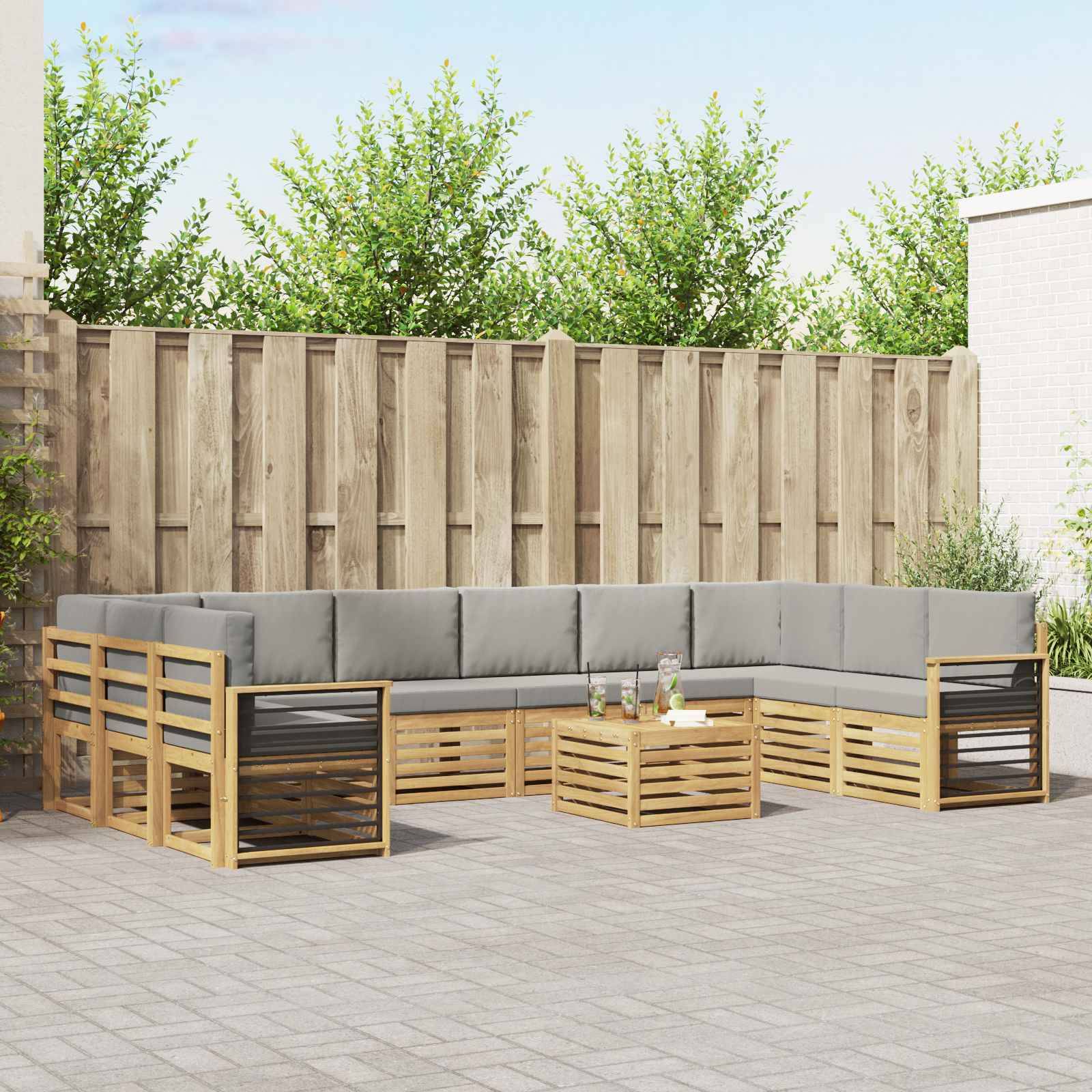 vidaXL Outdoor-Sofagarnitur 11 pcs Weiß und Hellgrau 59 x 59 x 37 cm