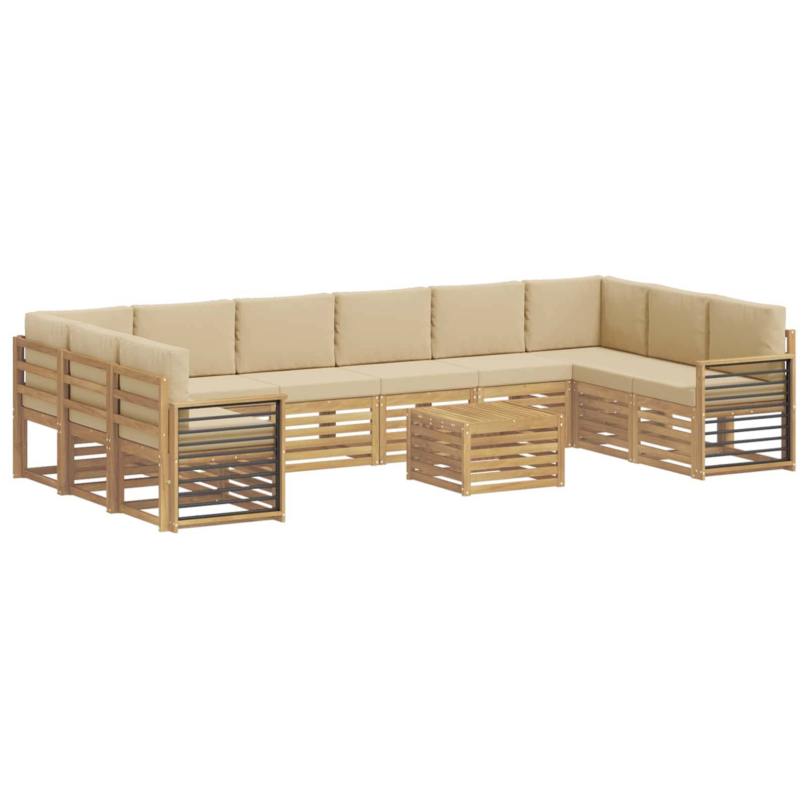 vidaXL Outdoor-Sofagarnitur 11 pcs Weiß und Beige 59 x 59 x 37 cm