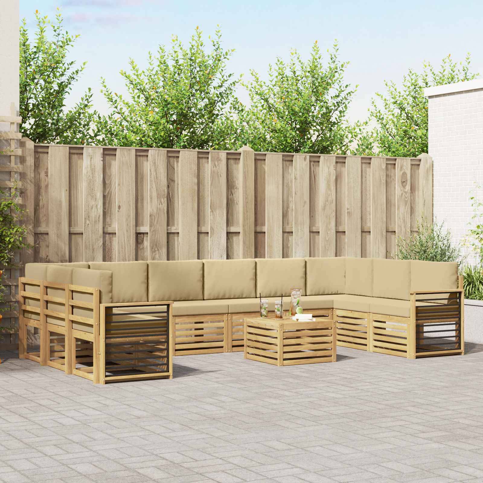 vidaXL Outdoor-Sofagarnitur 11 pcs Weiß und Beige 59 x 59 x 37 cm