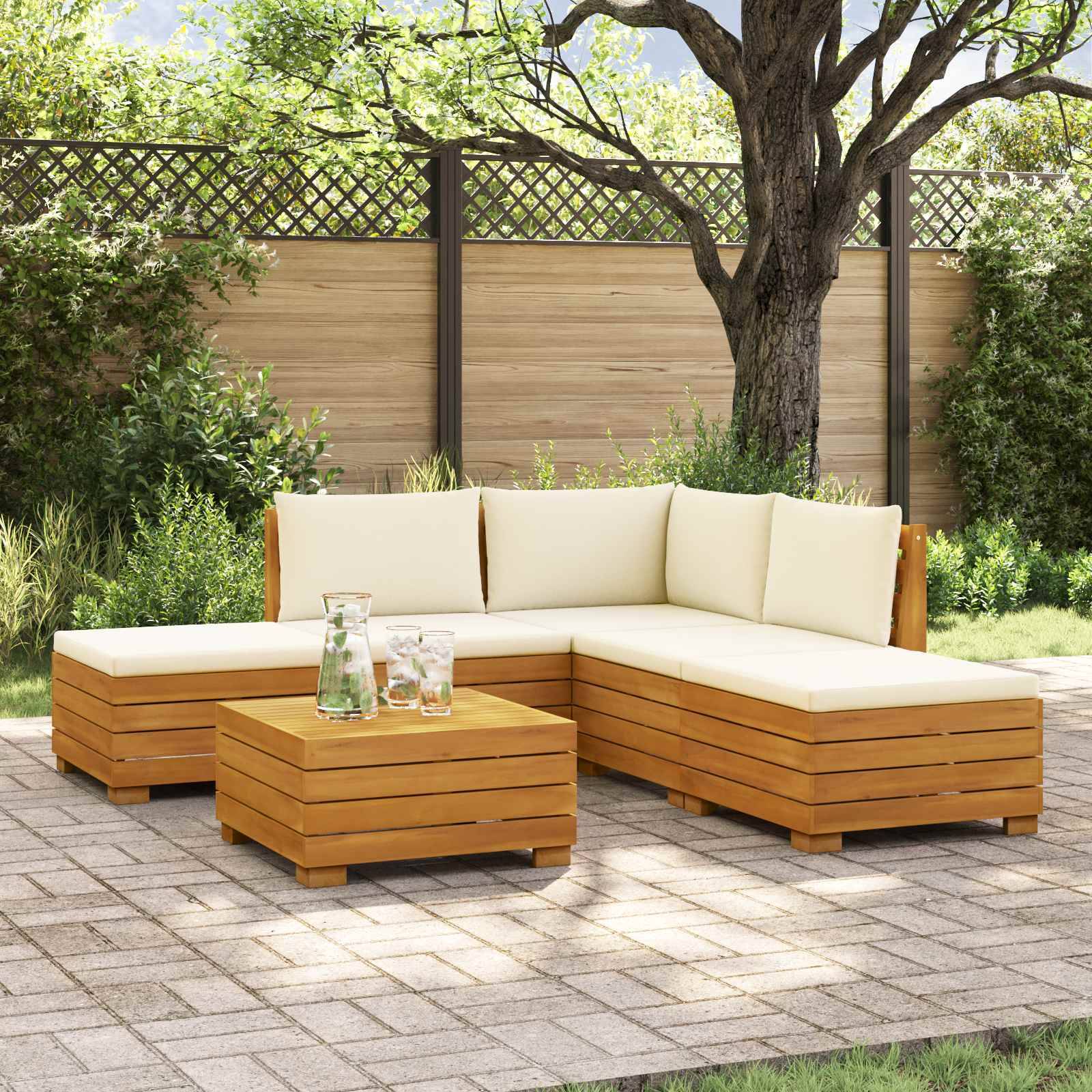 vidaXL Outdoor-Sofagarnitur mit Kissen 6 Stück Braun Massivholz Akazie